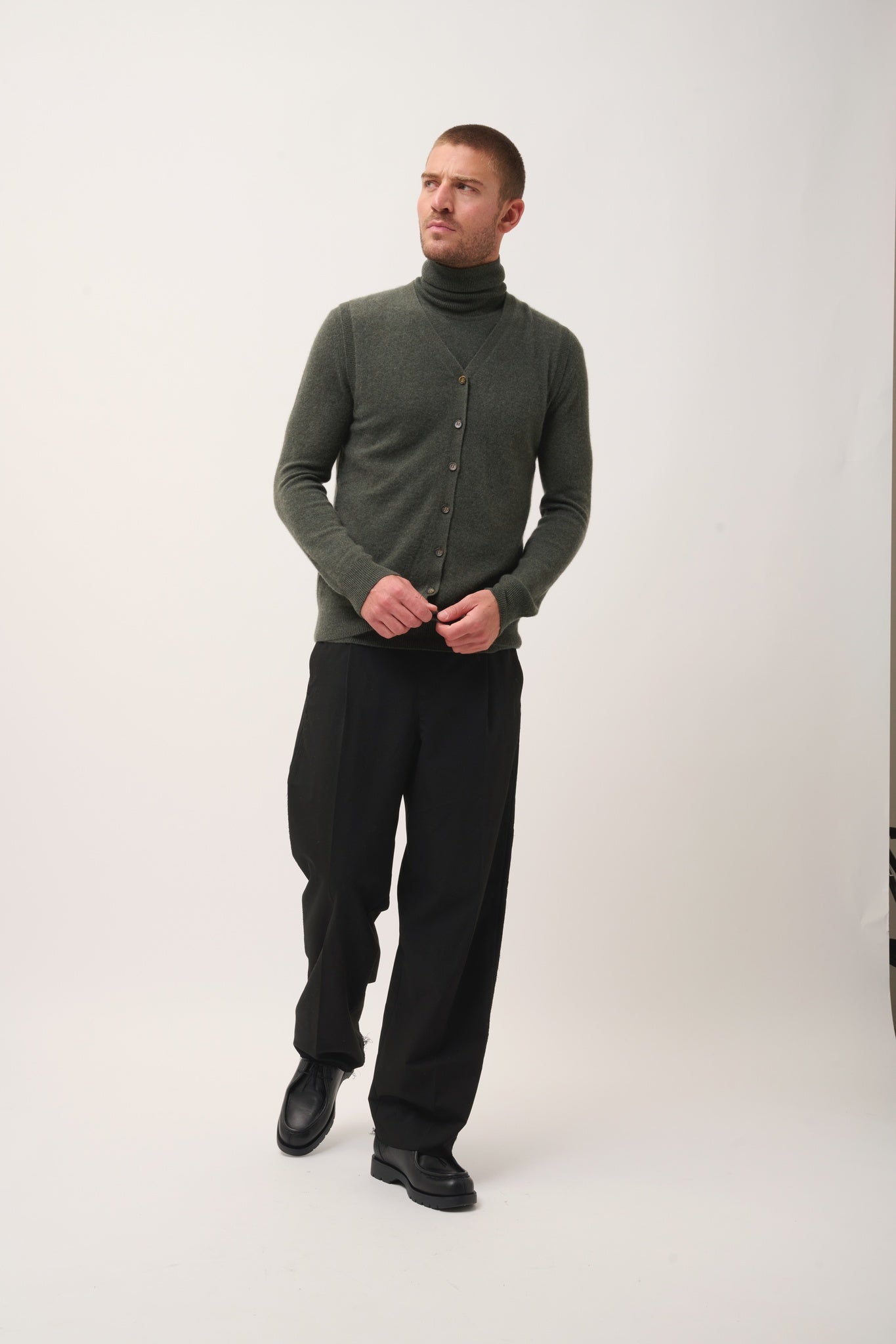 LANA khaki mottled v-neck cardigan