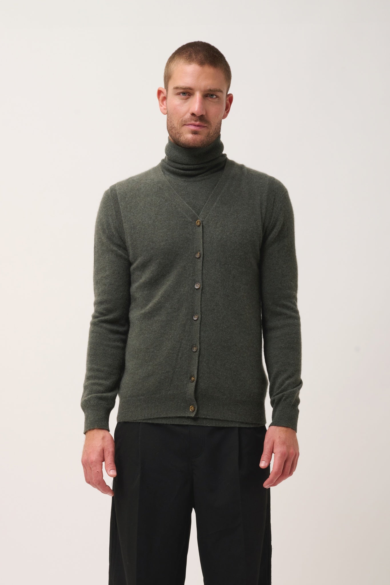 LANA khaki mottled v-neck cardigan