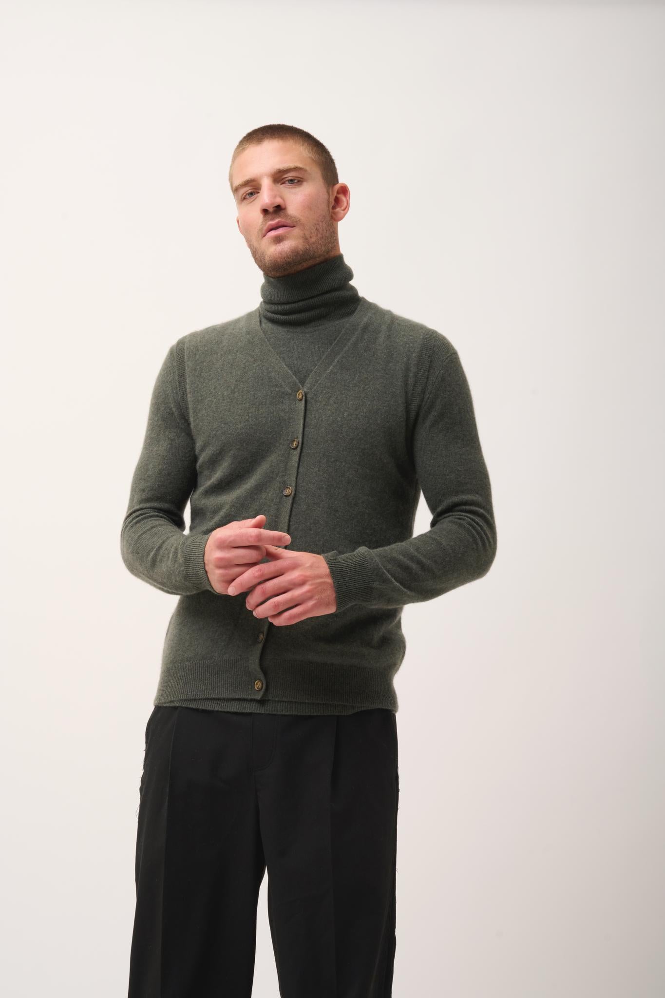 LANA cardigan col v kaki chiné