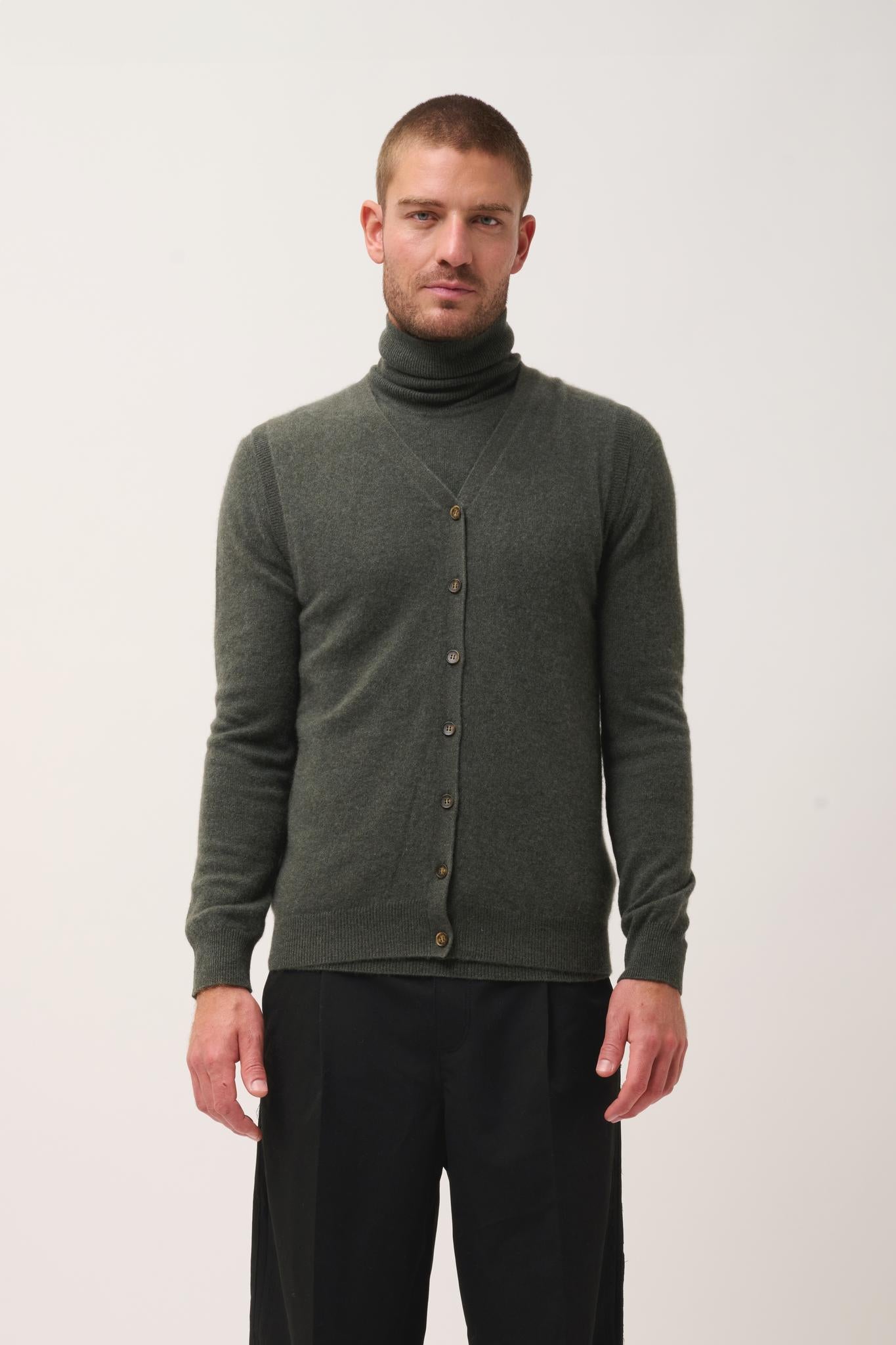 LANA cardigan col v kaki chiné