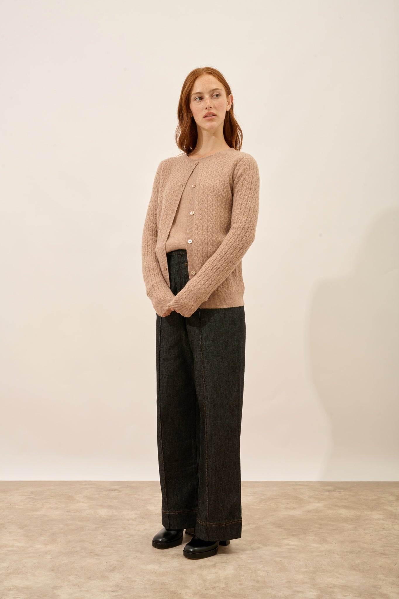 LAURA cardigan col rond camel chiné