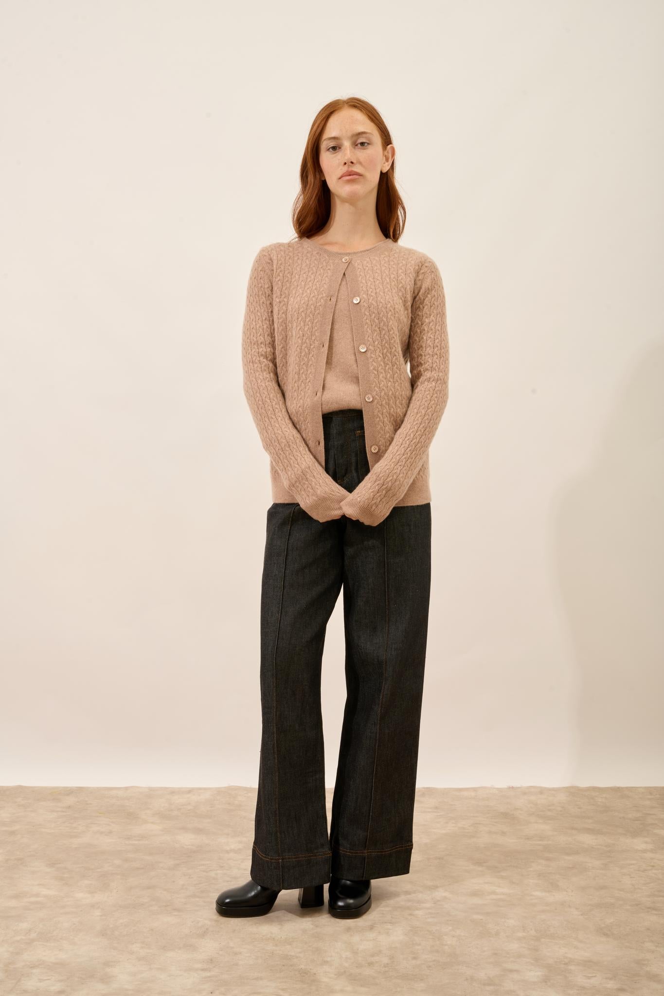 LAURA cardigan col rond camel chiné