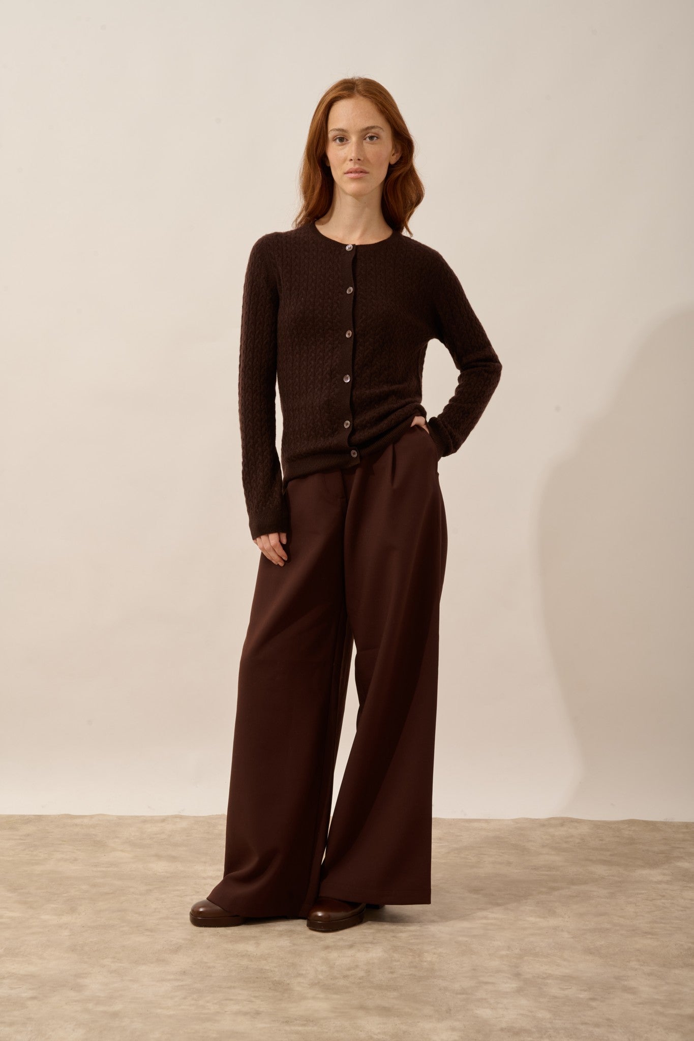 laura cardigan col rond choco