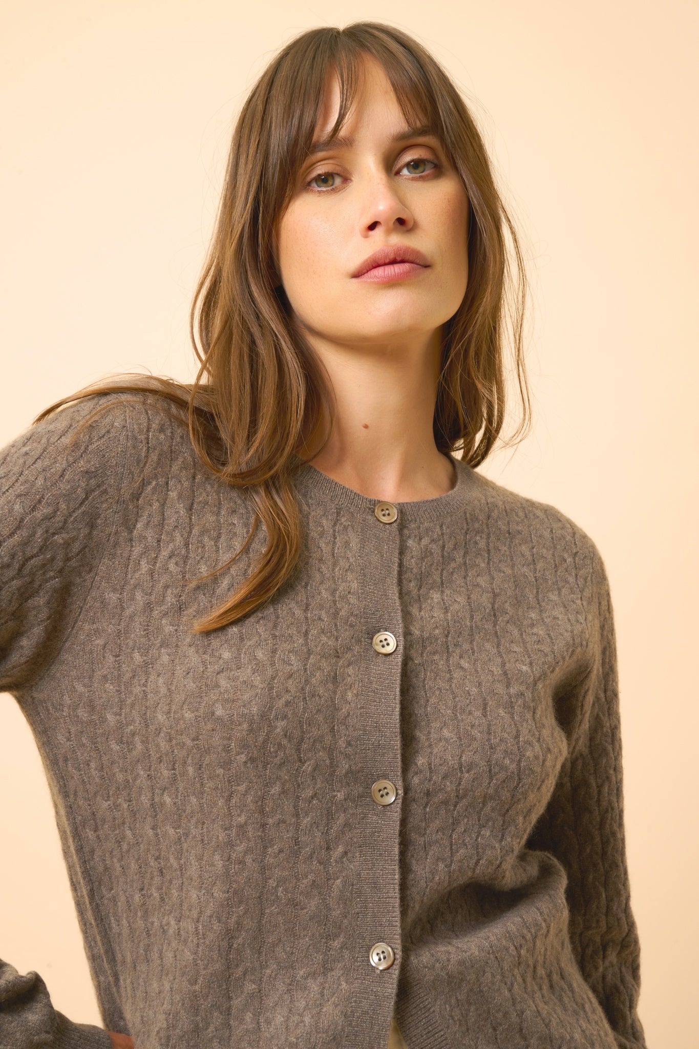 LAURA cardigan col rond taupe chiné