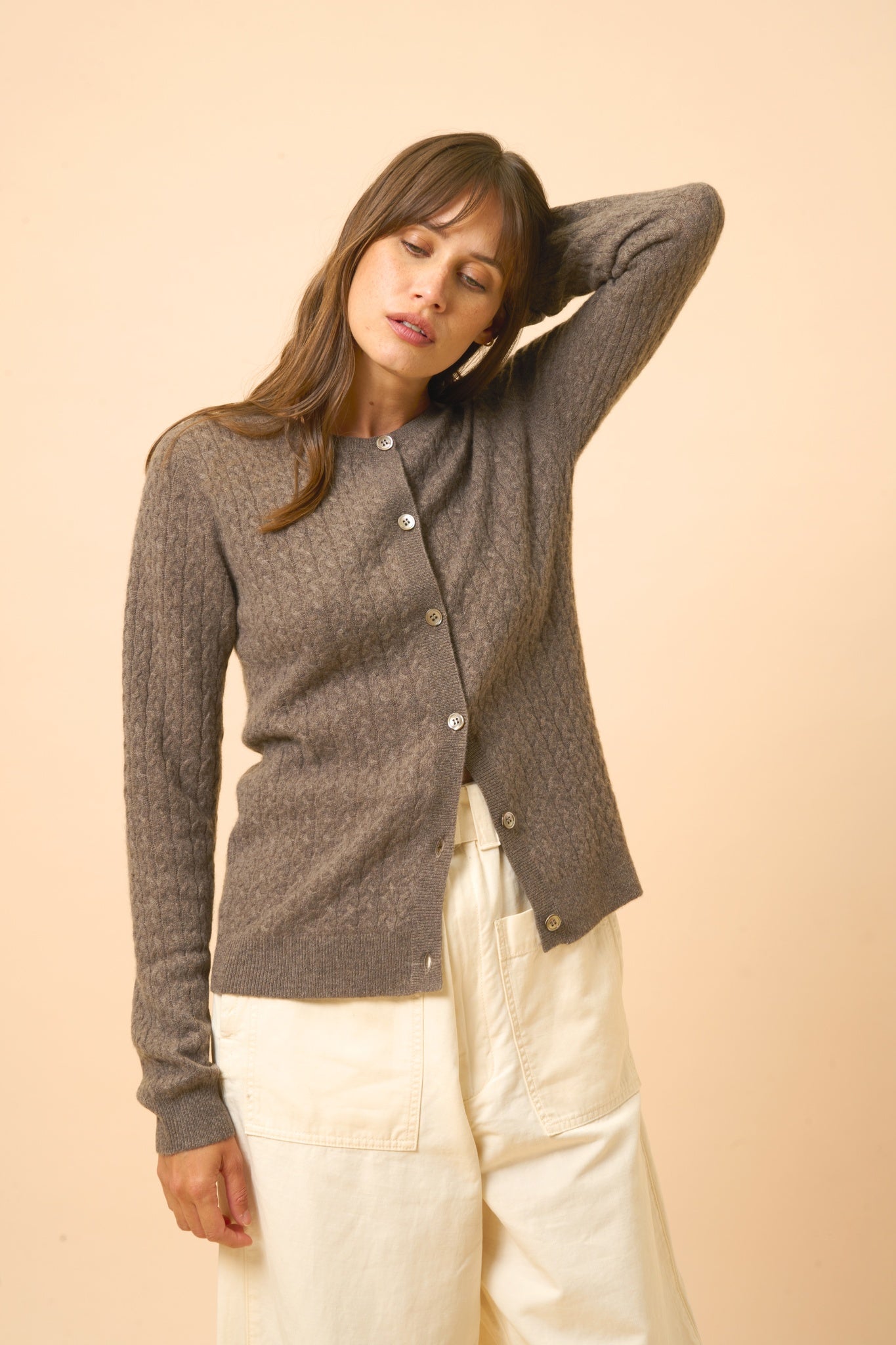 LAURA cardigan col rond taupe chiné