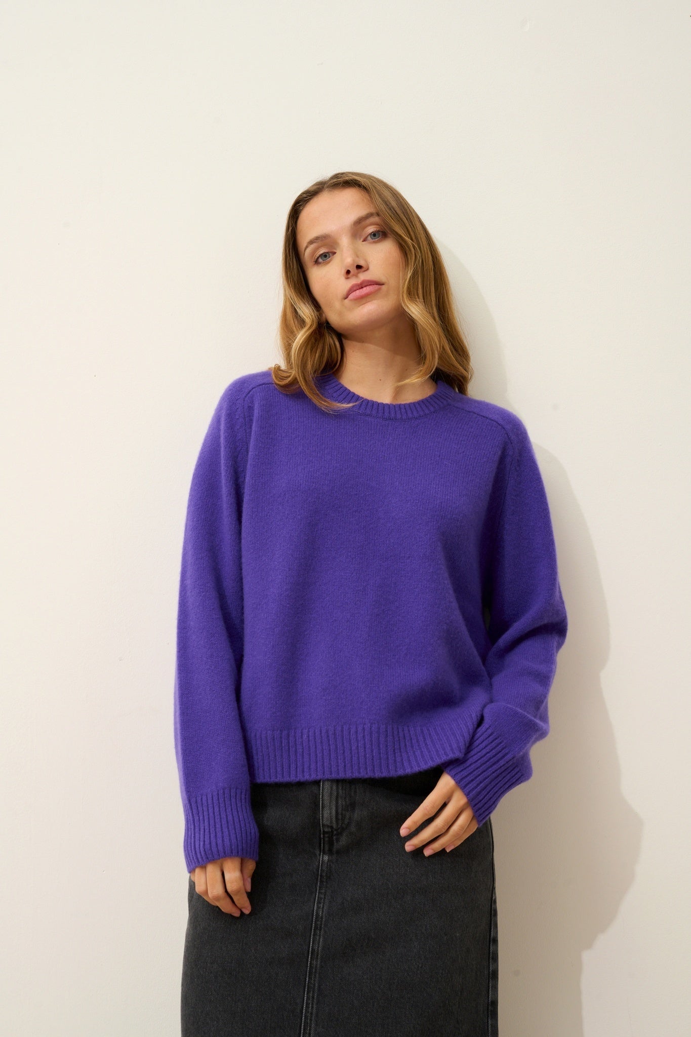 LAVINIA pull col rond 4 fils améthyste