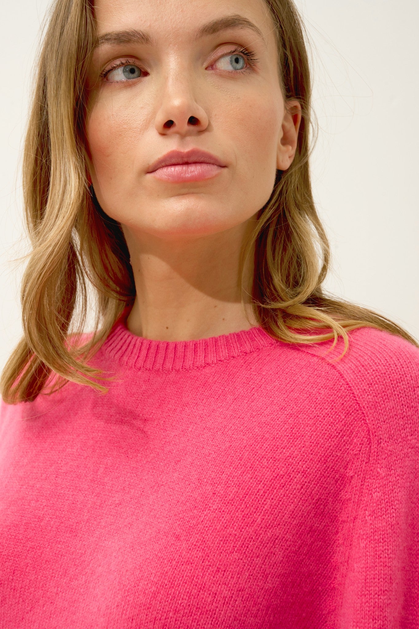 lavinia pull col rond 4 fils fraise 100% cachemire