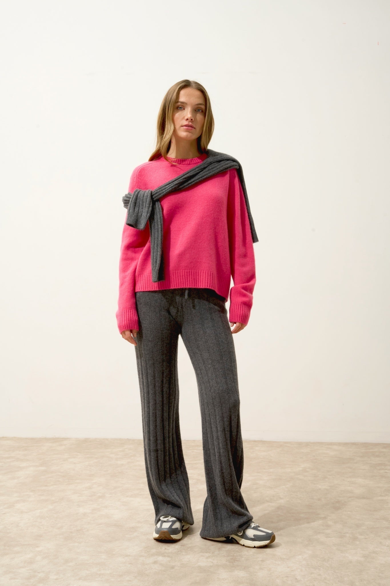 LAVINIA pull col rond 4 fils fraise