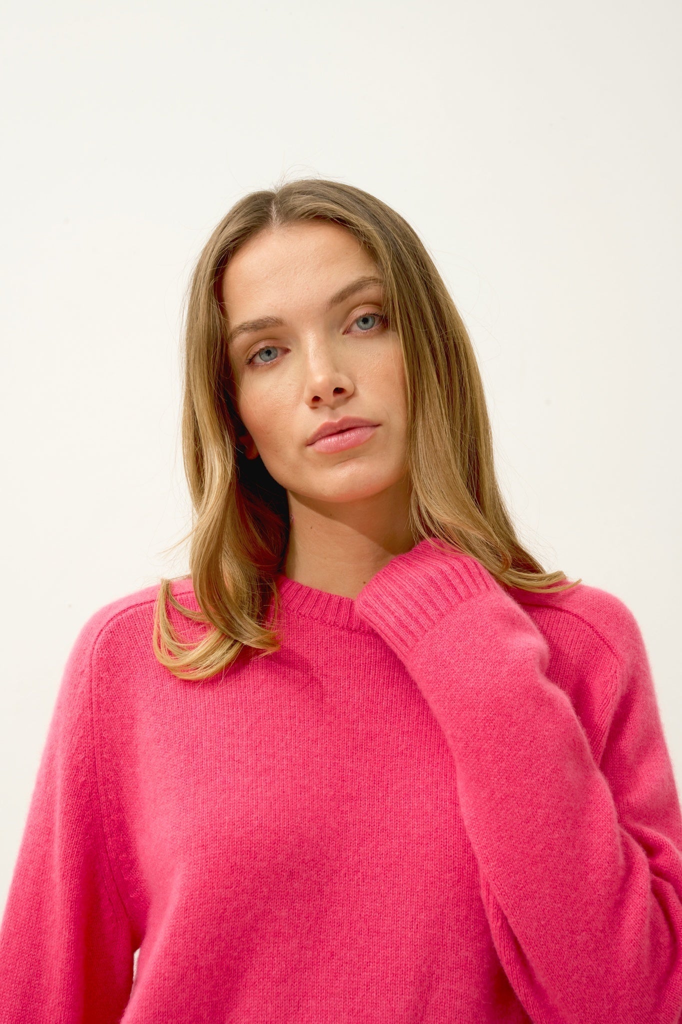 LAVINIA pull col rond 4 fils fraise