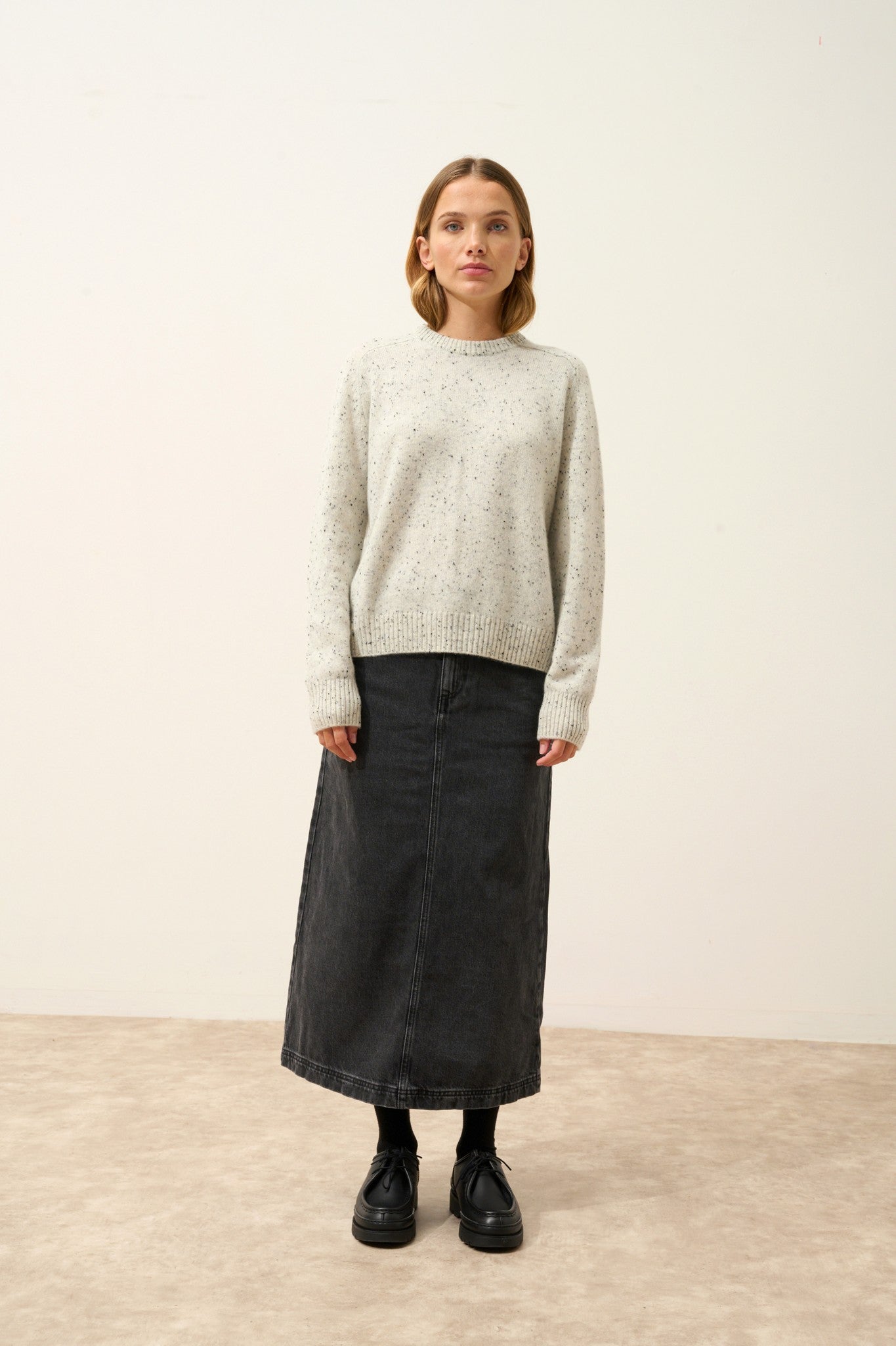 lavinia pull col rond 4 fils gris/noir 100% cachemire