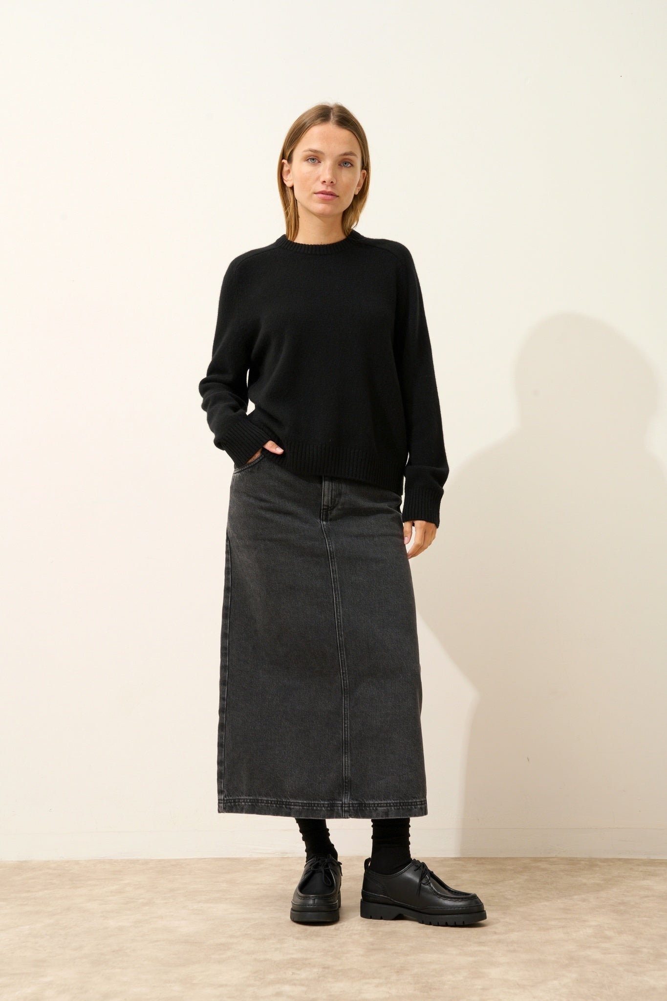 LAVINIA pull col rond 4 fils noir