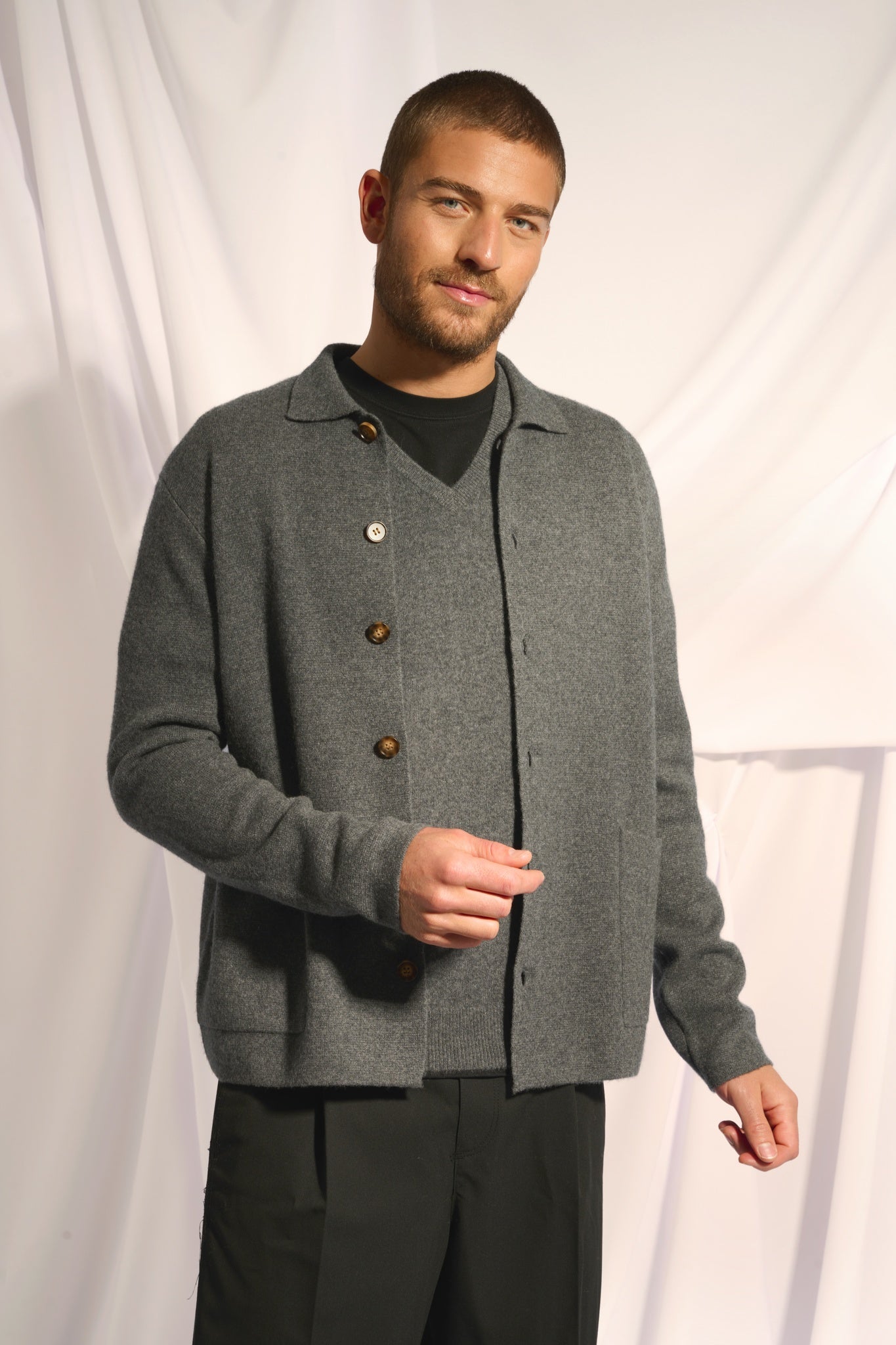 LEIFUR anthracite heathered shirt collar jacket