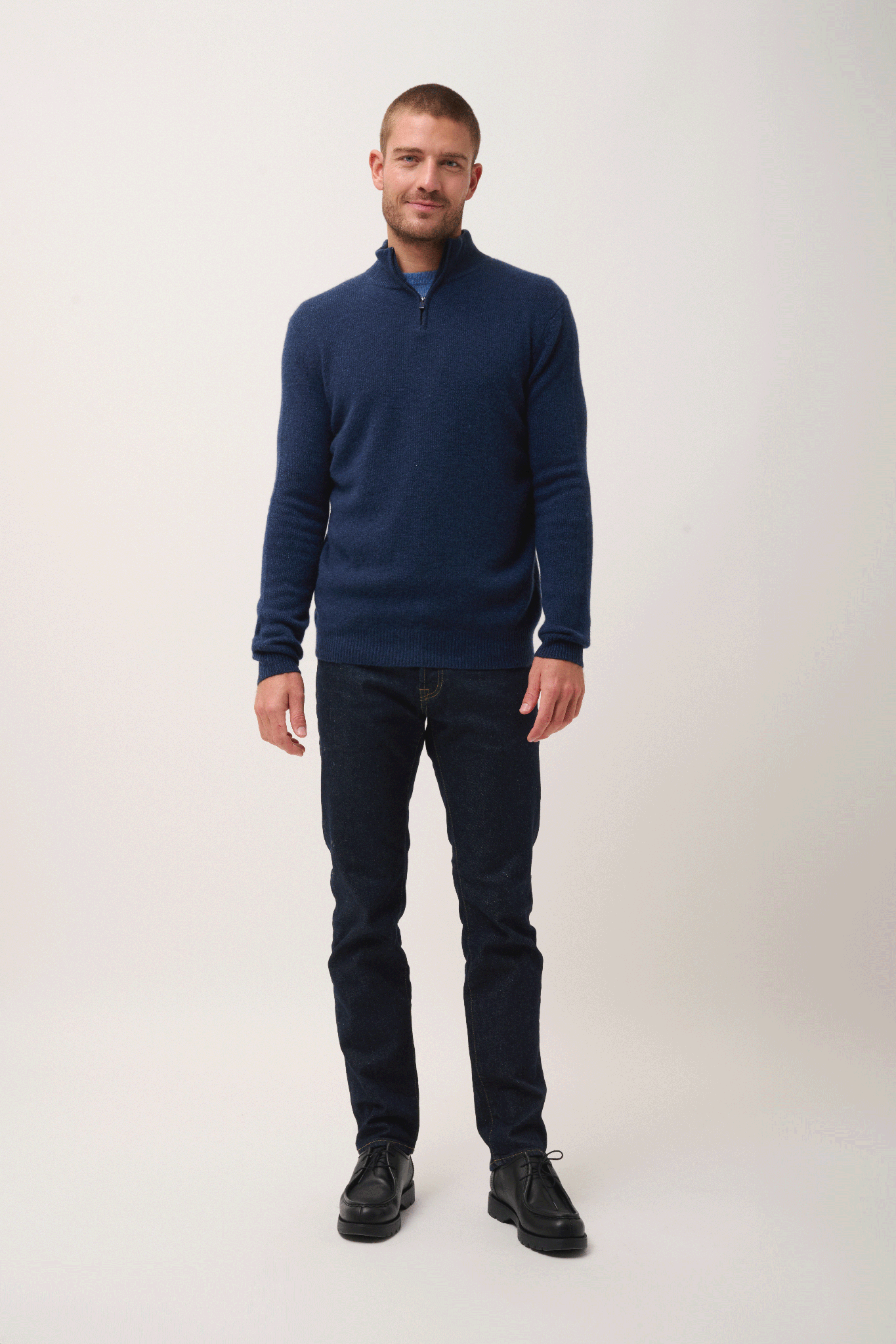 LEONIE pull col camionneur bleu nuit chiné
