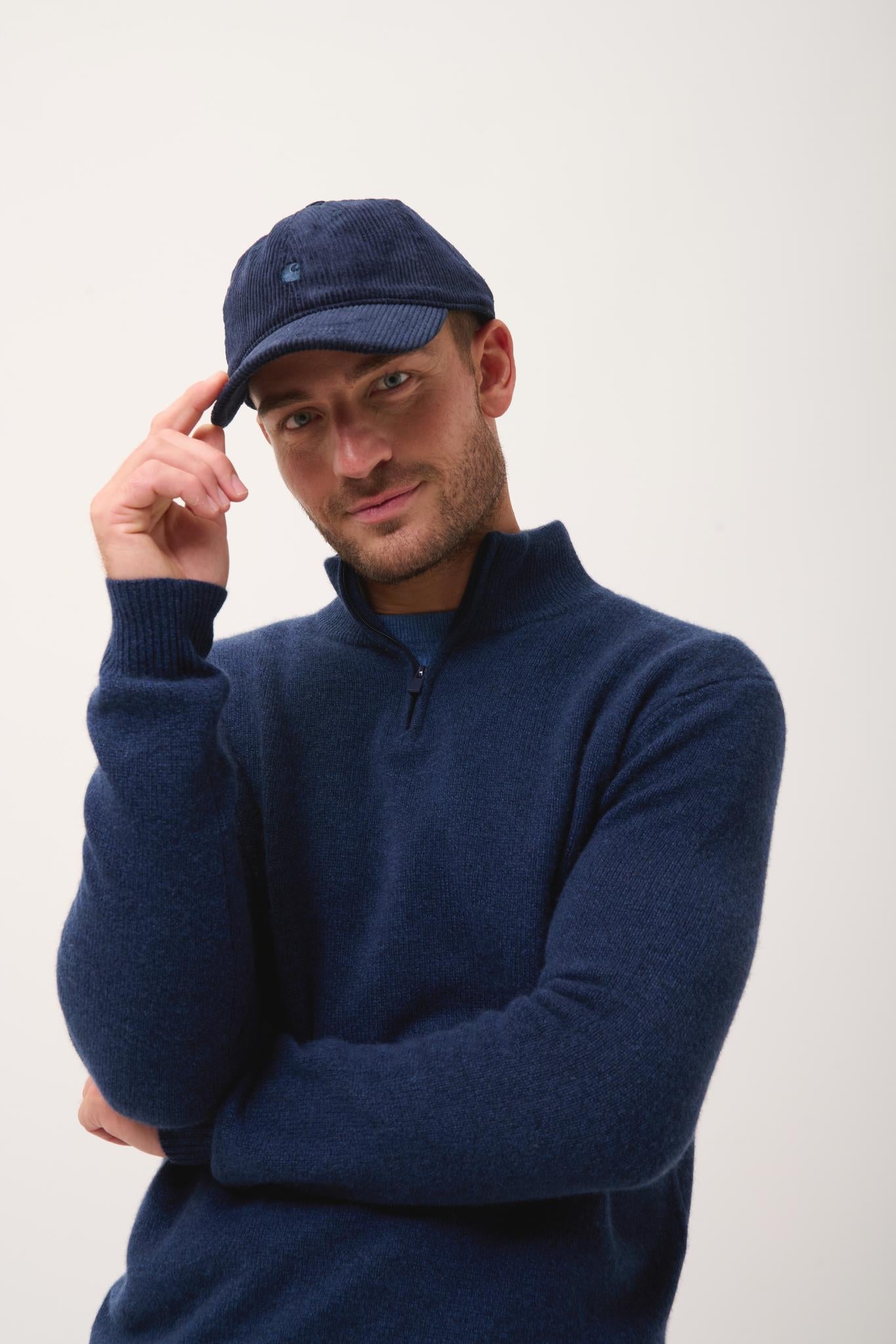 LEONIE pull col camionneur bleu nuit chiné