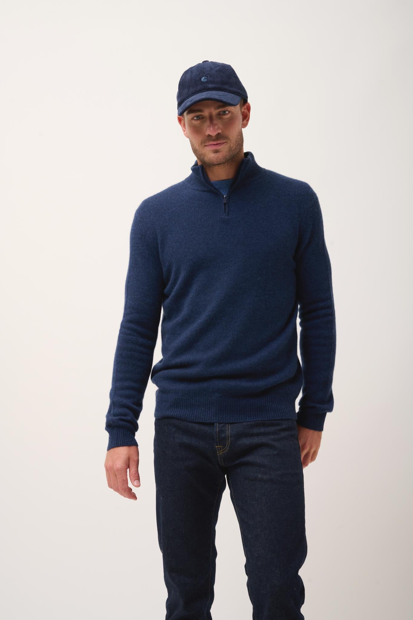 LEONIE pull col camionneur bleu nuit chiné
