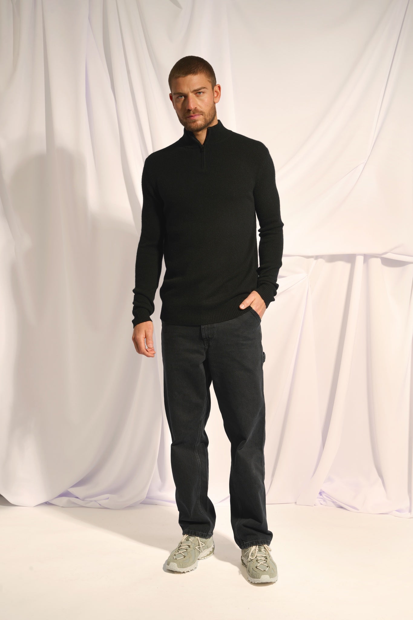 LEONIE black trucker collar sweater