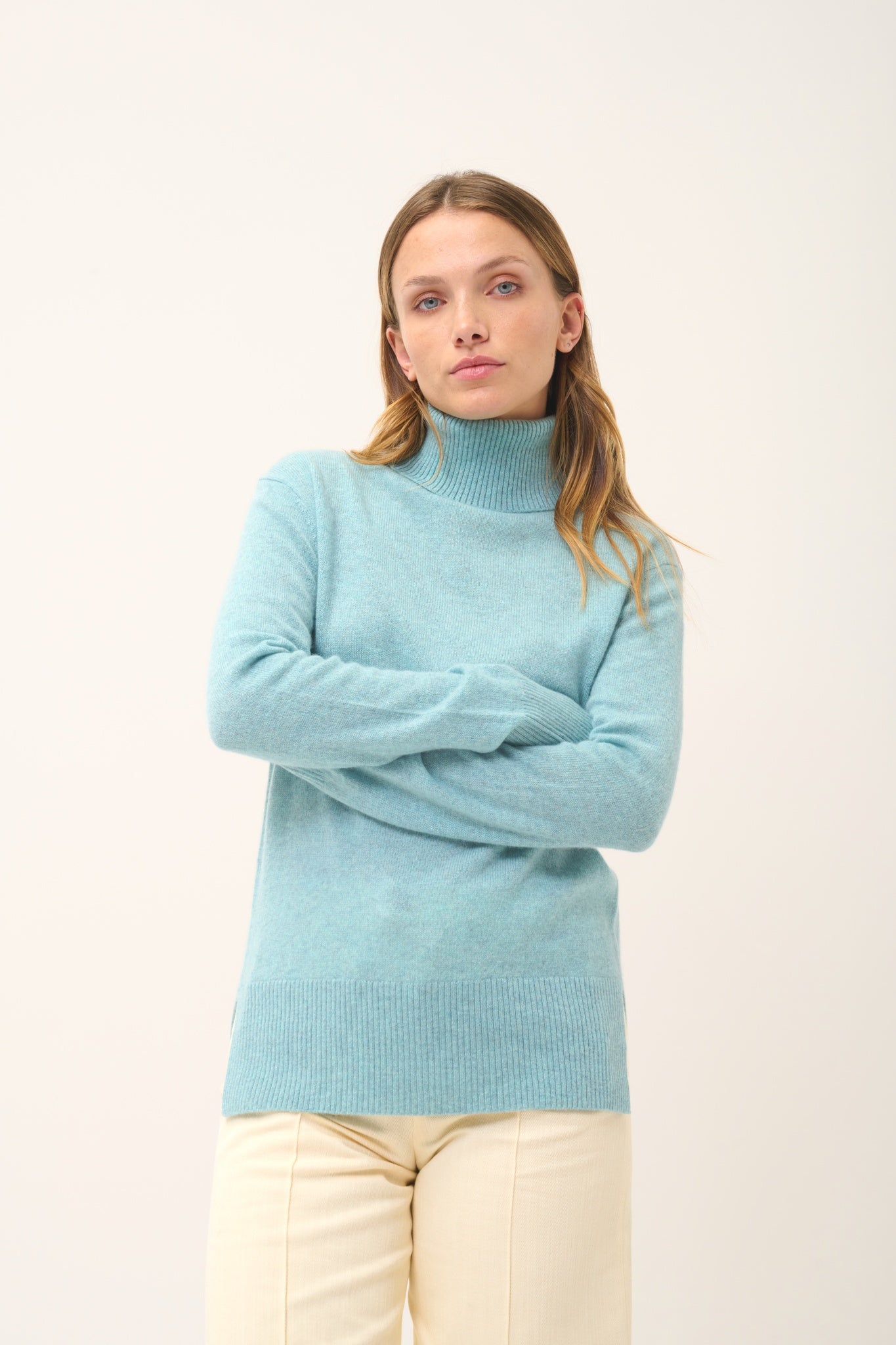 LEXIE aqua mottled turtleneck sweater