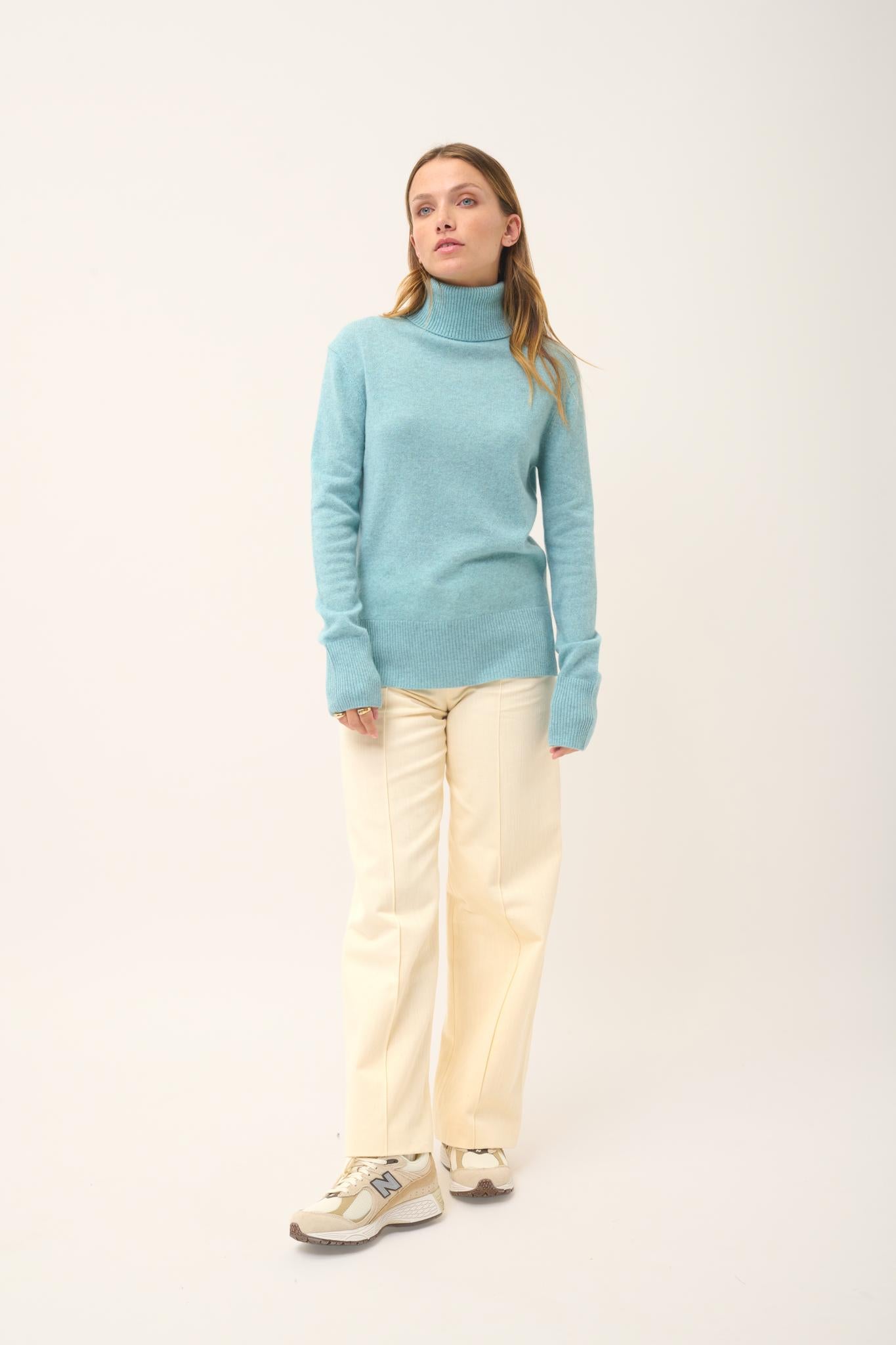LEXIE pull col roulé aqua chiné