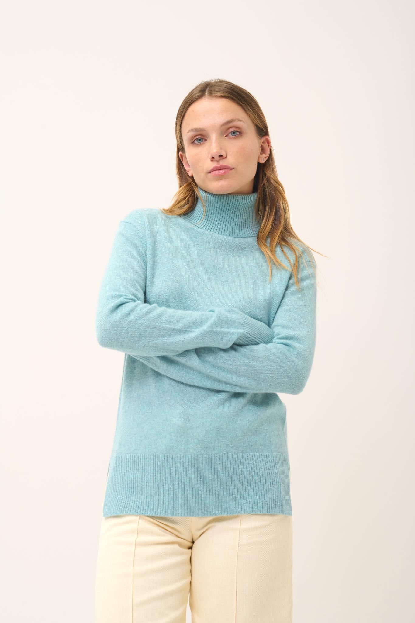 LEXIE pull col roulé aqua chiné