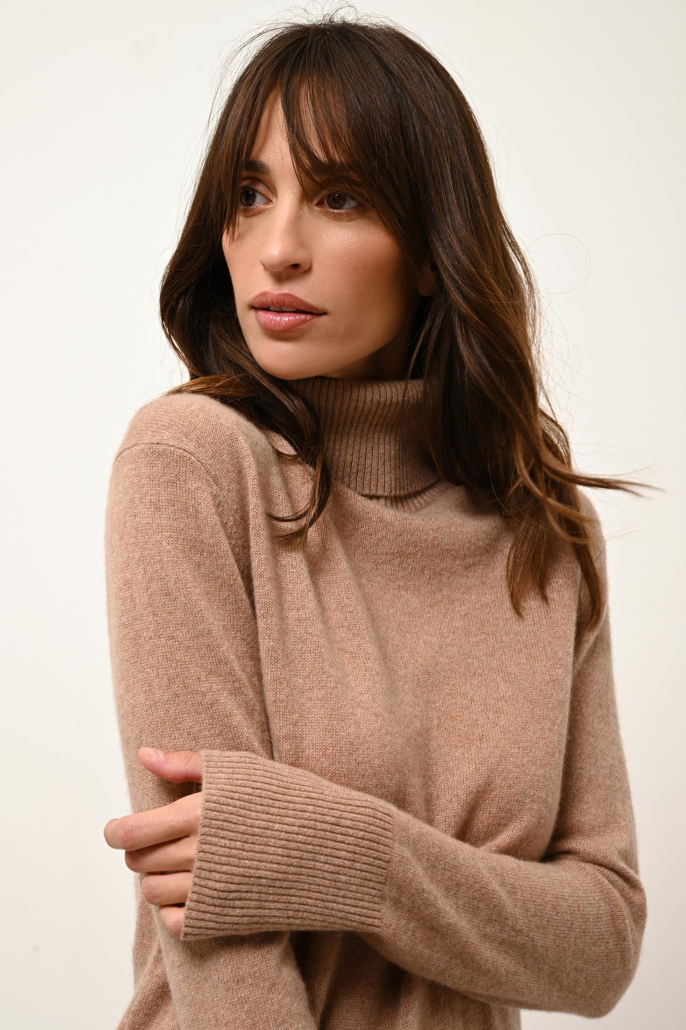 LEXIE pull col roulé camel chiné