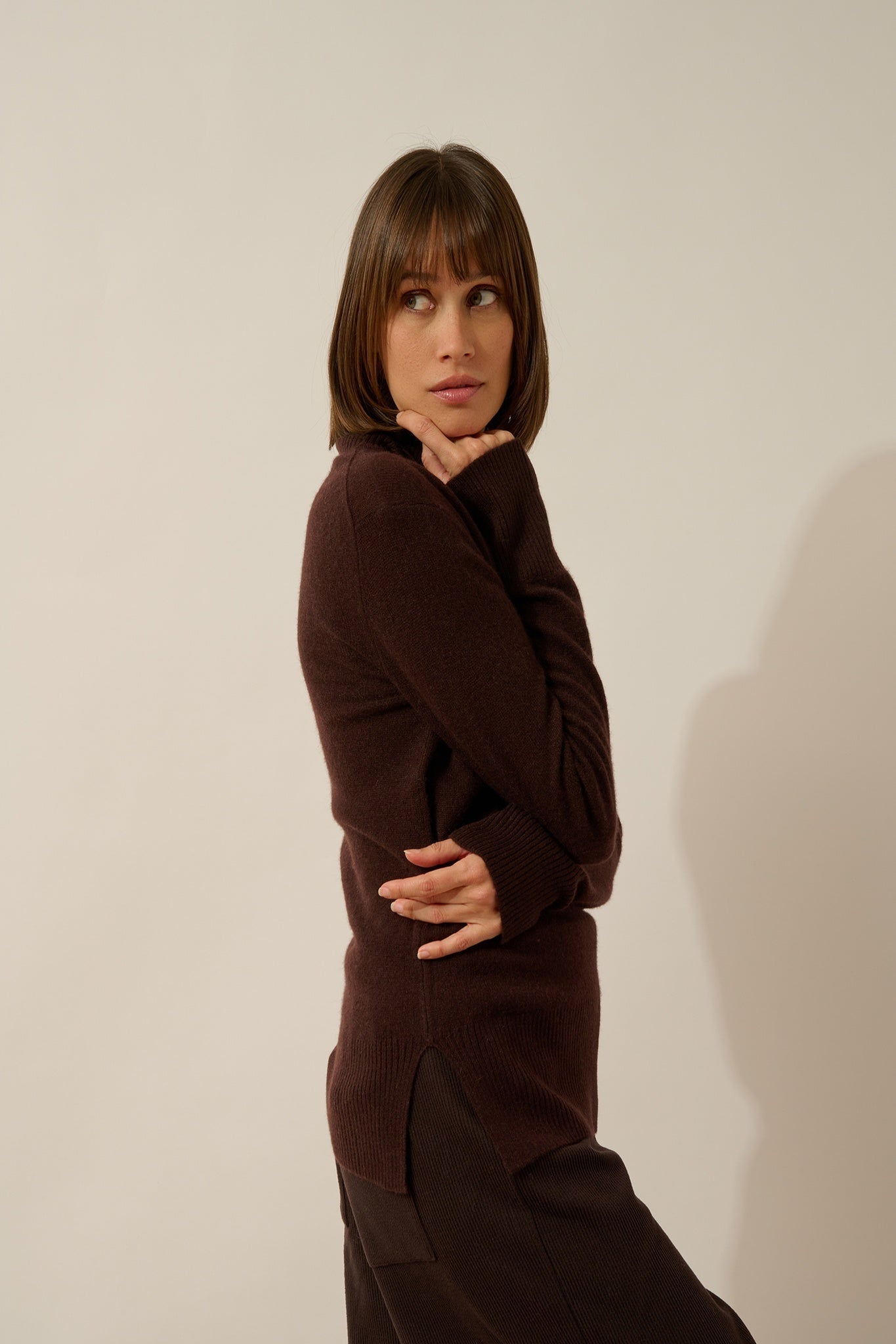 LEXIE pull col roulé choco