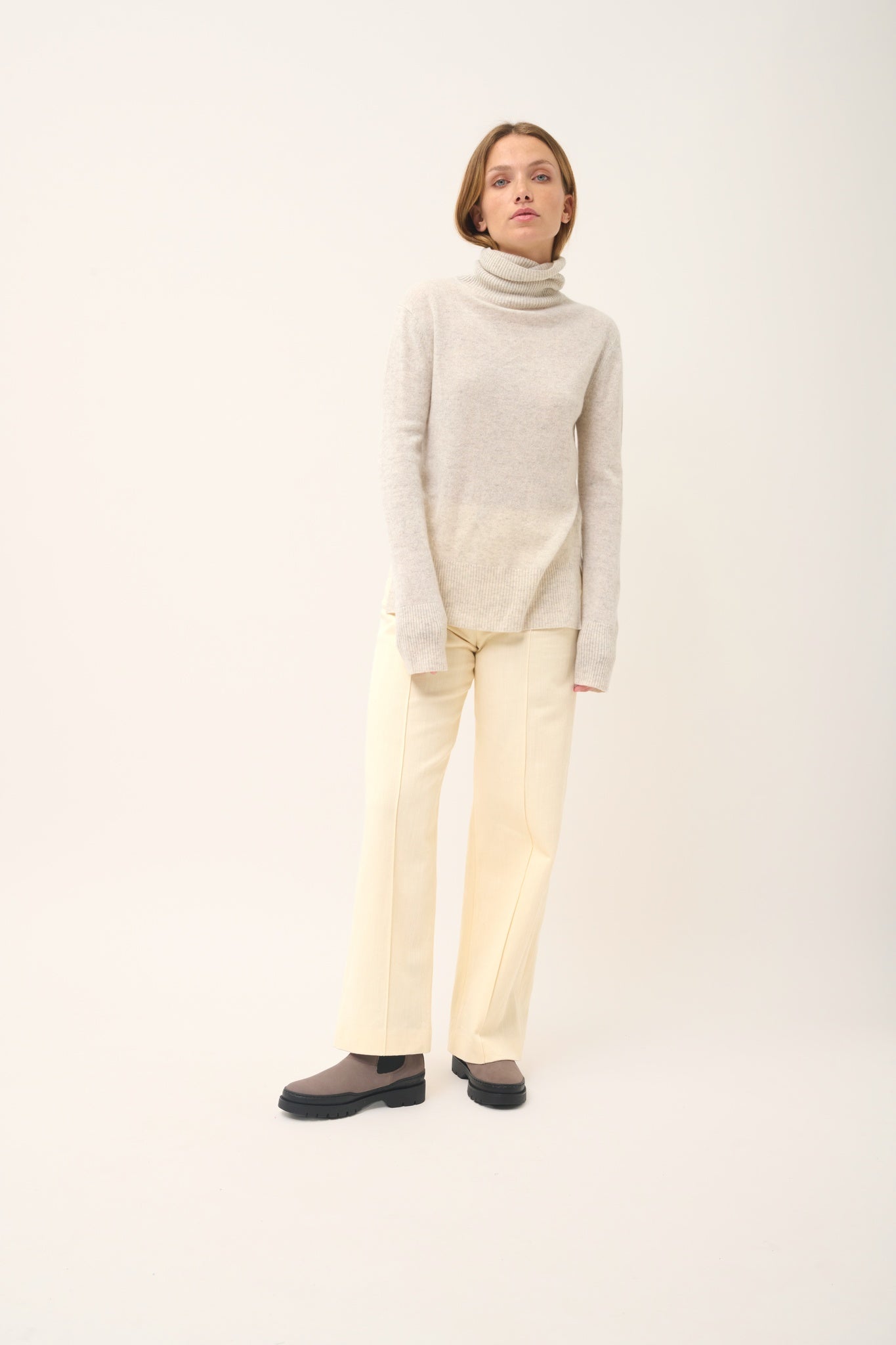 LEXIE pull col roulé gris perle chiné