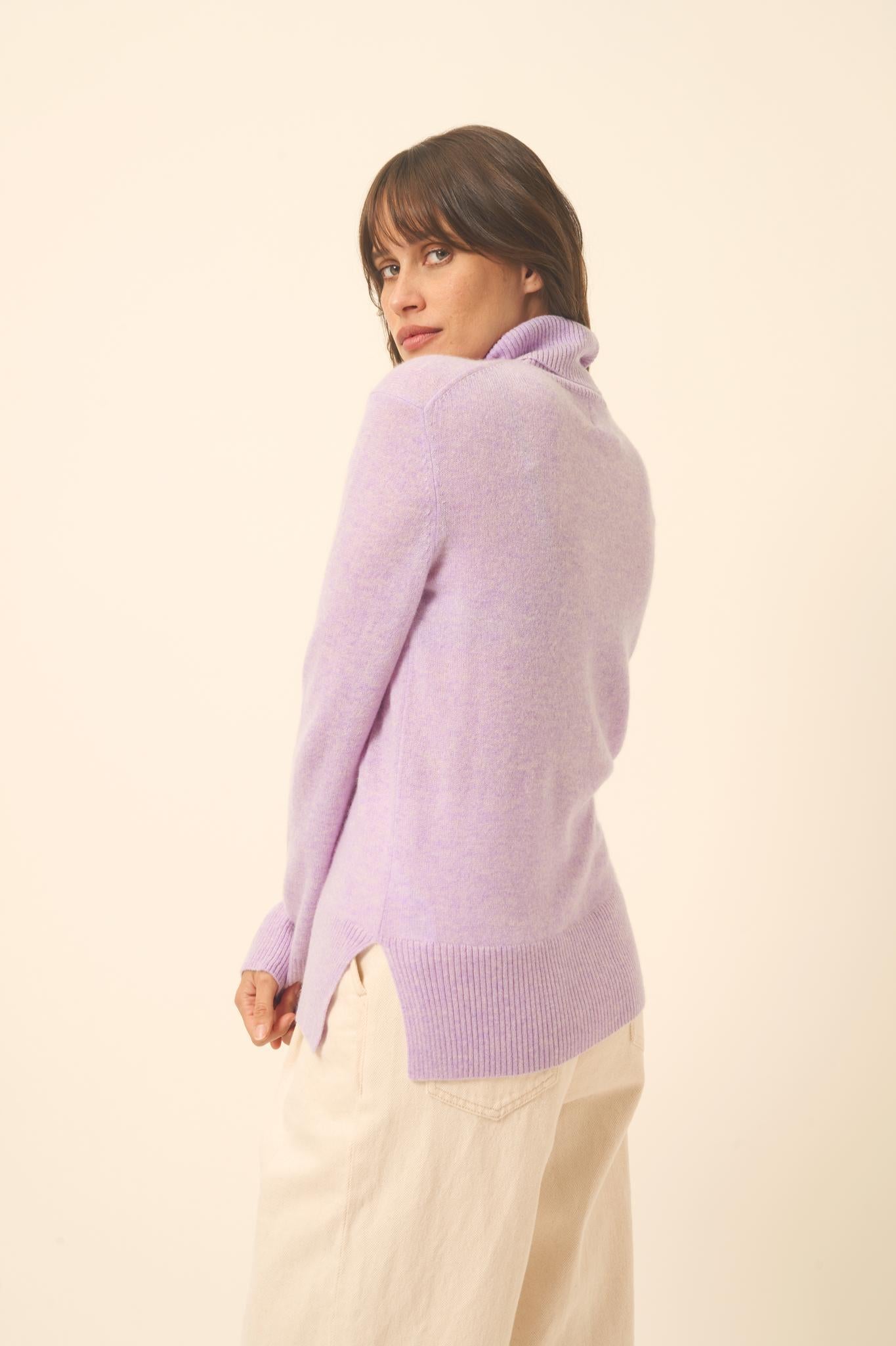 LEXIE pull col roulé mauve chiné