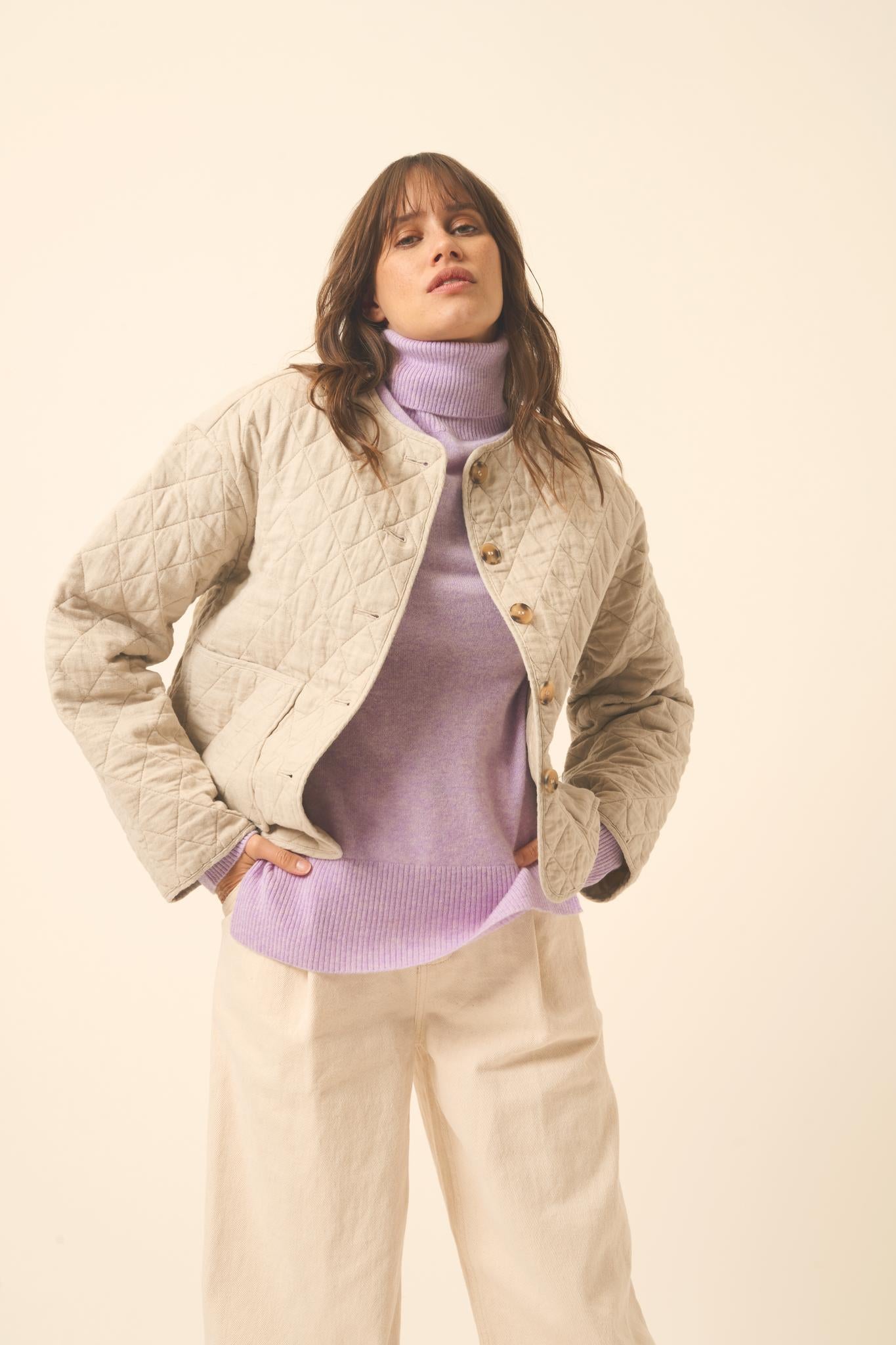 LEXIE pull col roulé mauve chiné