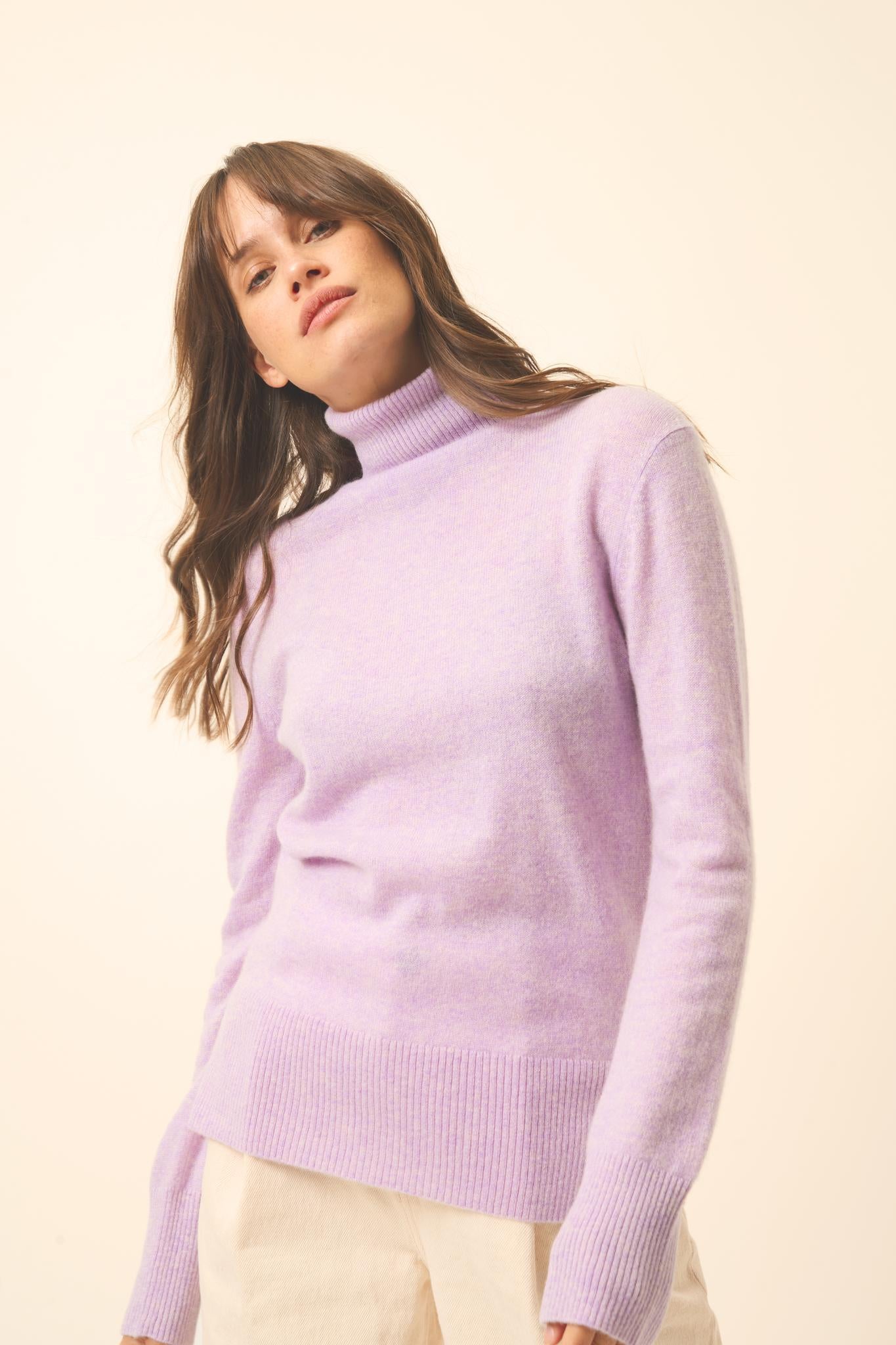 LEXIE pull col roulé mauve chiné