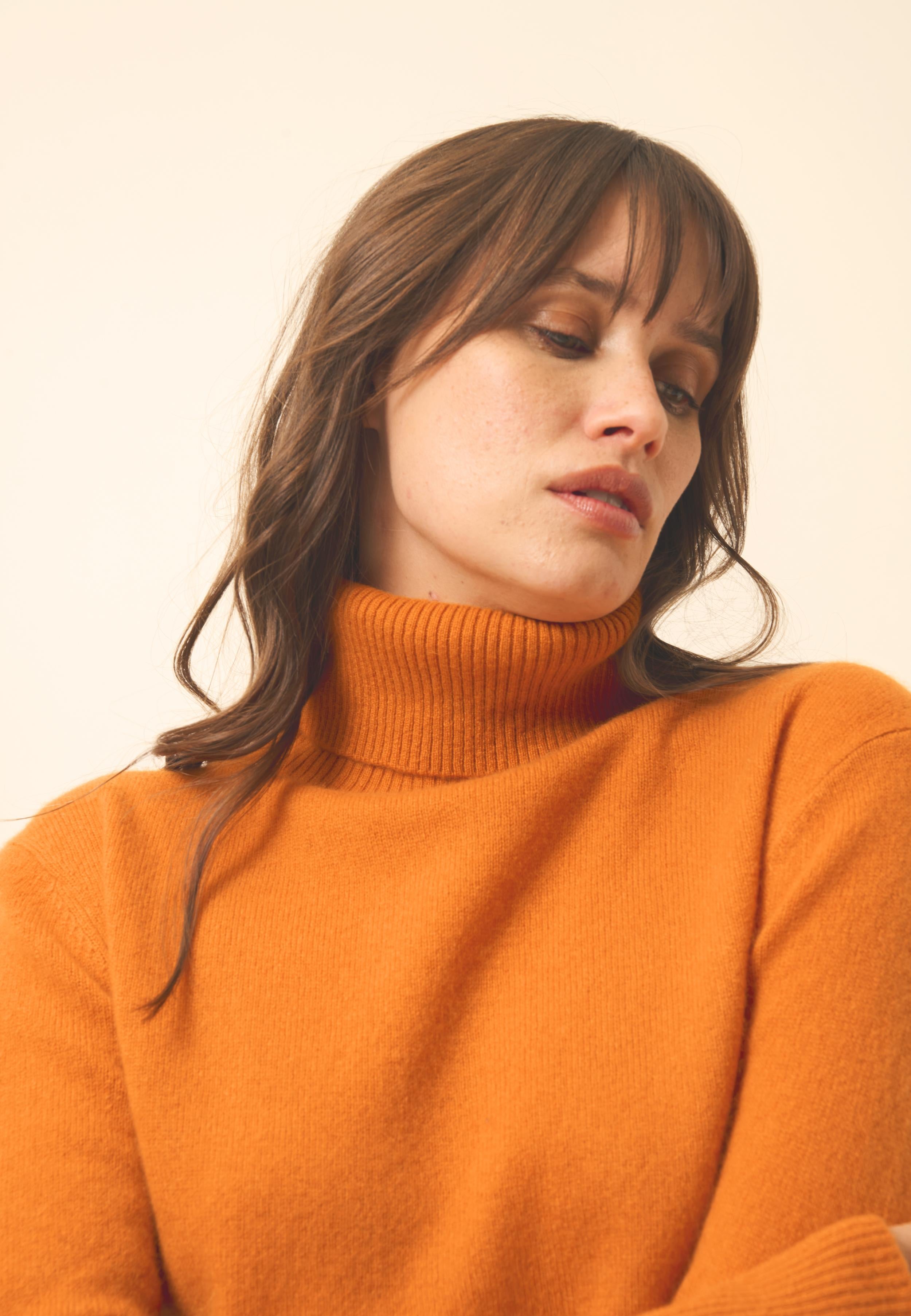 LEXIE ocher turtleneck sweater 100% cashmere