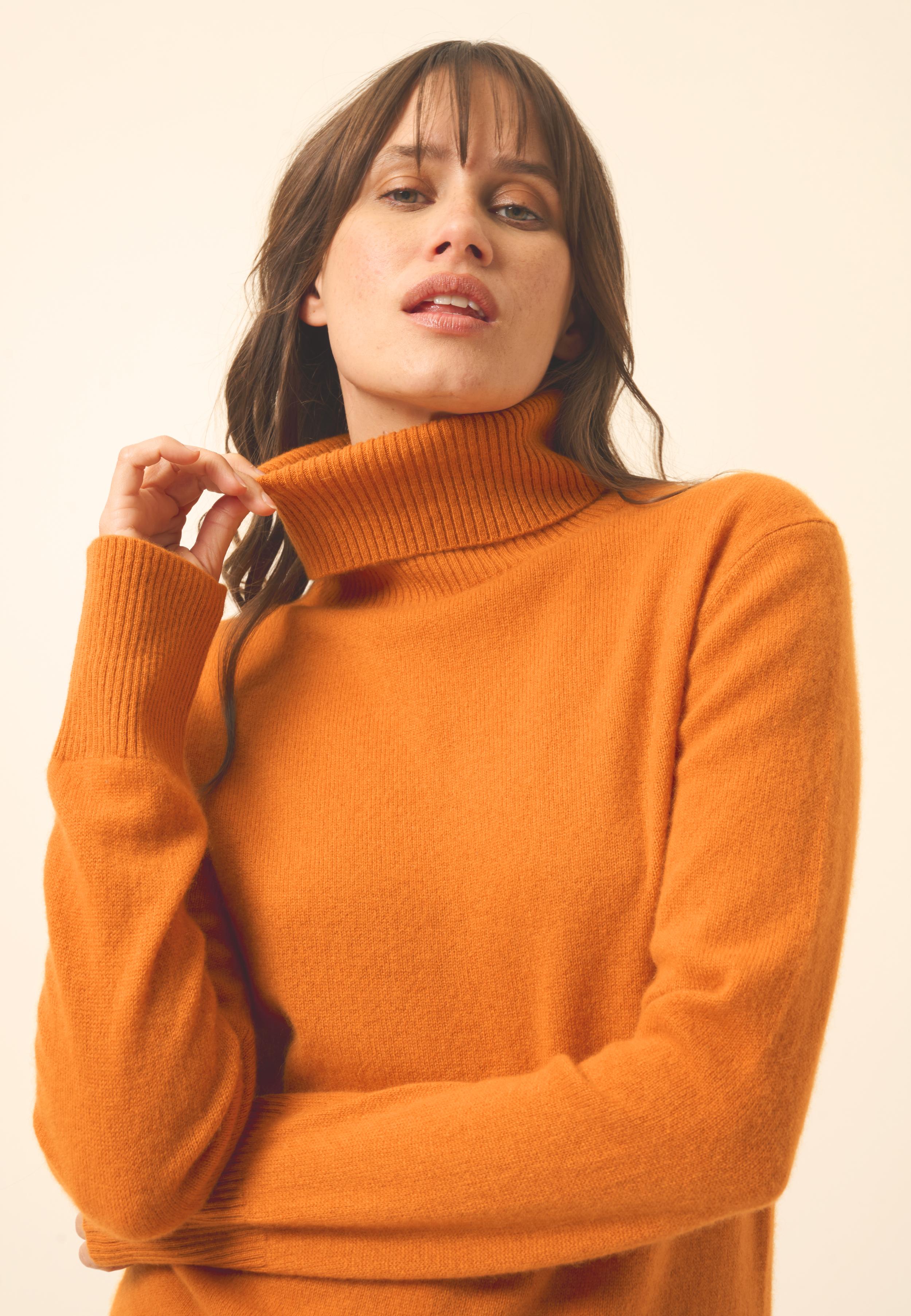 LEXIE ocher turtleneck sweater 100% cashmere