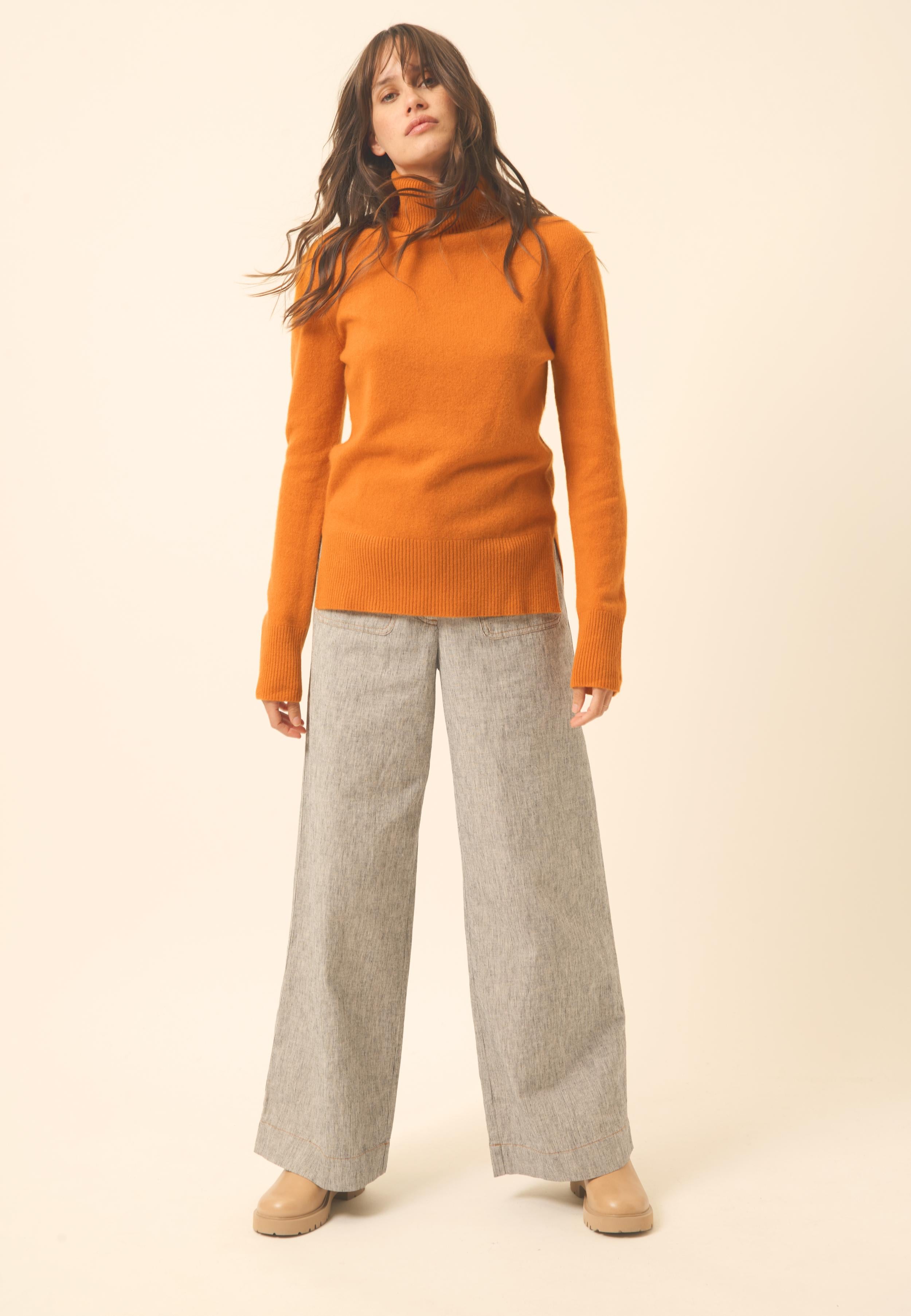 LEXIE ocher turtleneck sweater 100% cashmere