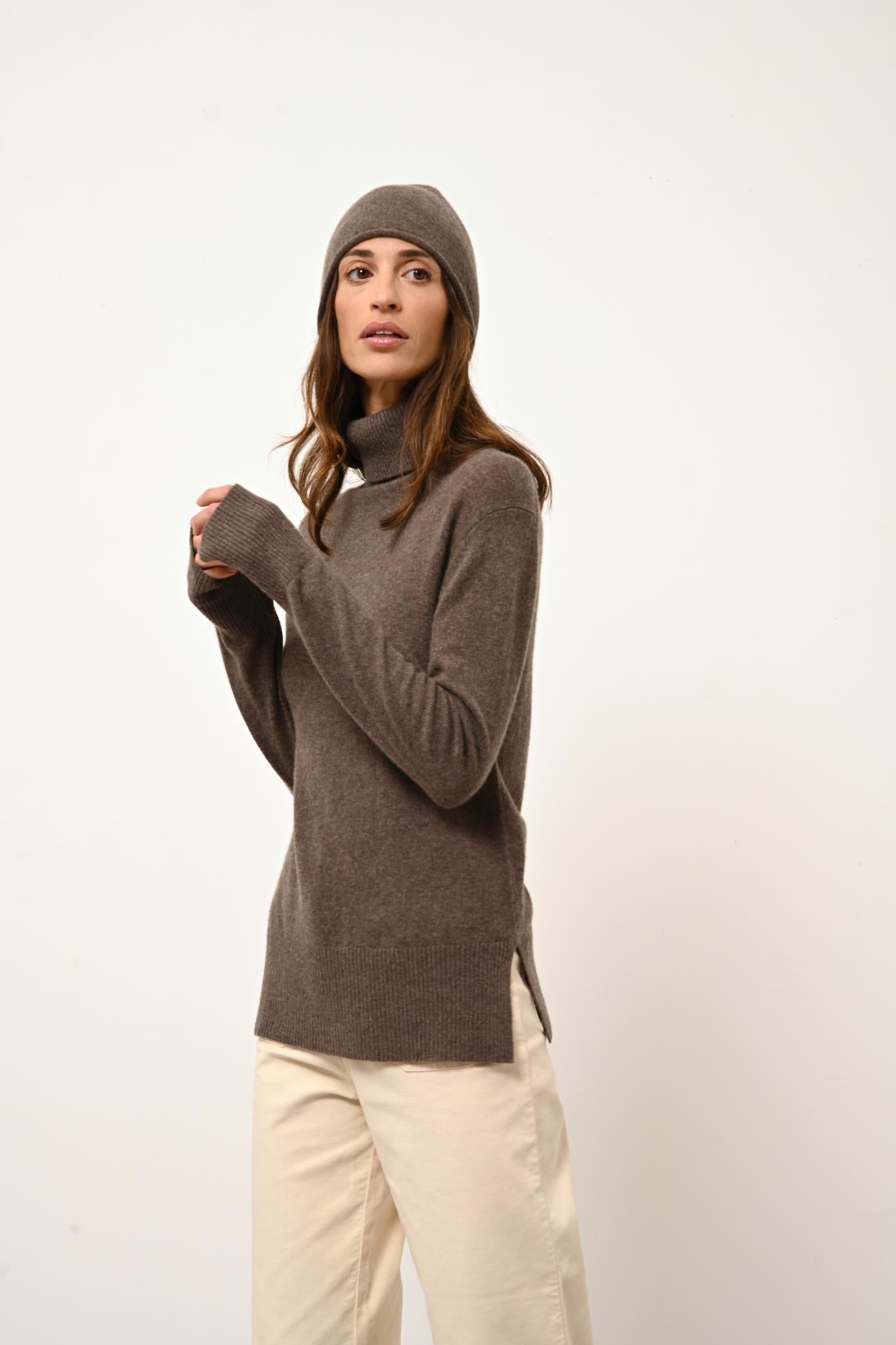 LEXIE pull col roulé taupe chiné