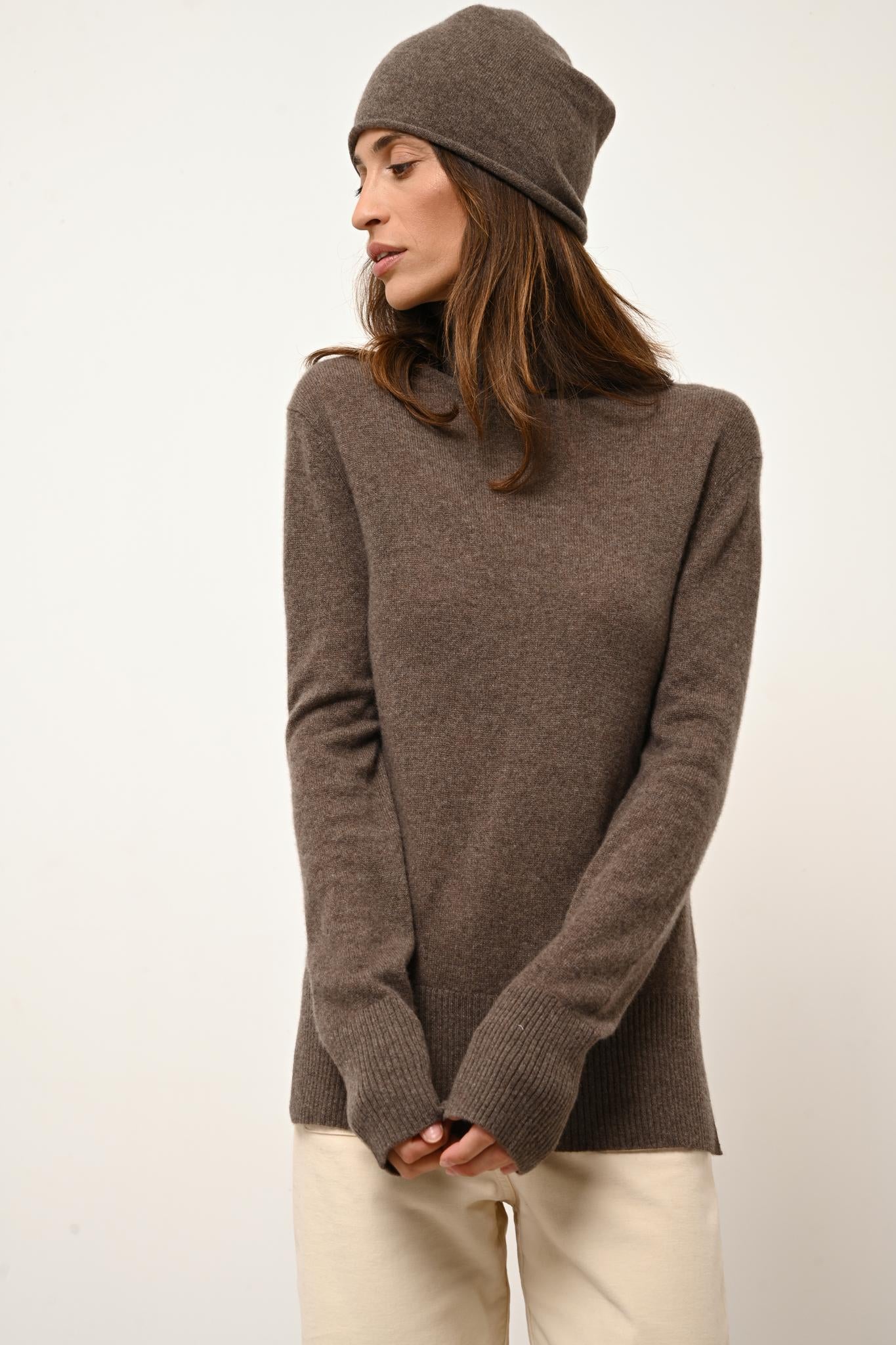 LEXIE pull col roulé taupe chiné