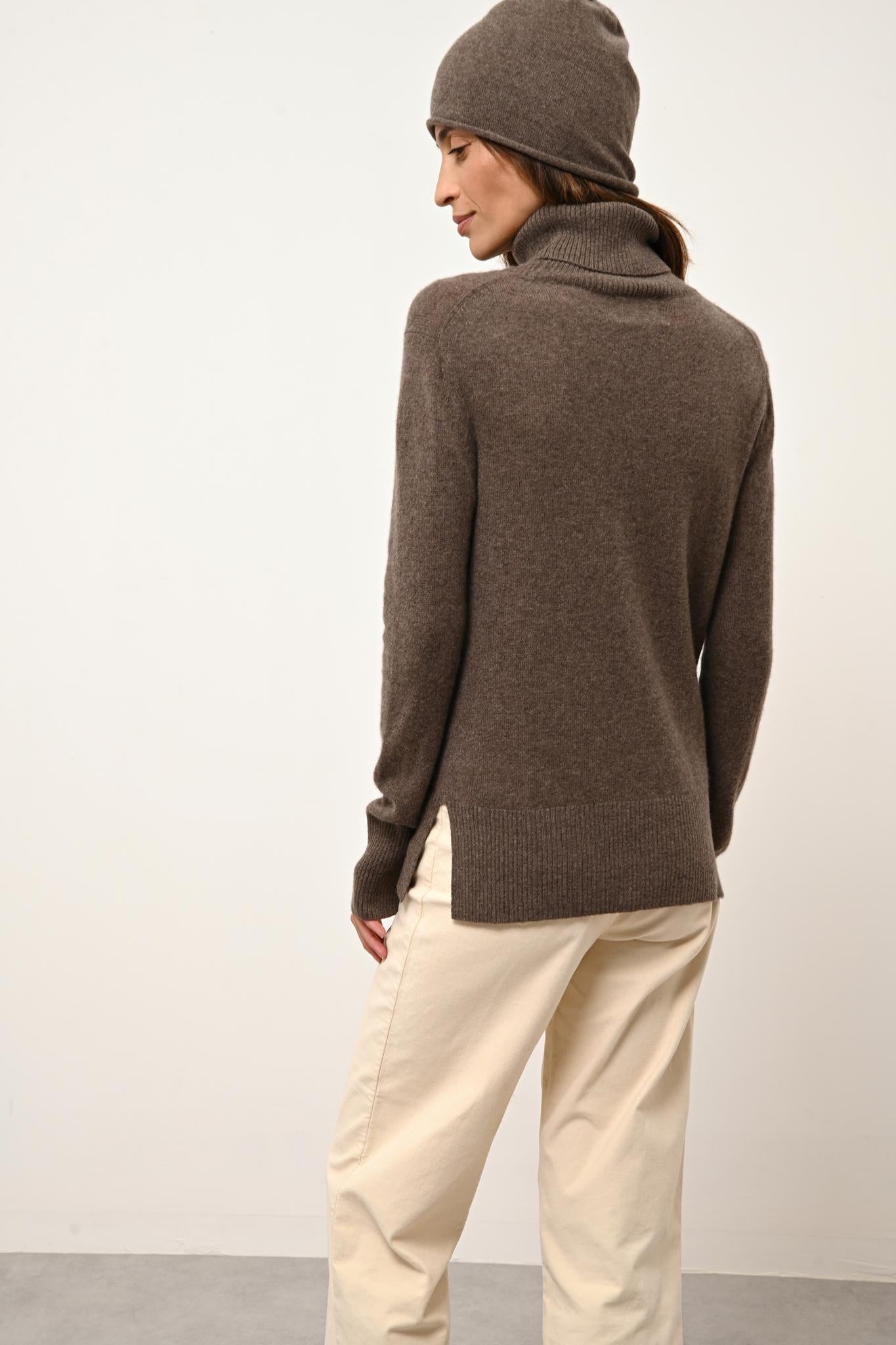 LEXIE pull col roulé taupe chiné