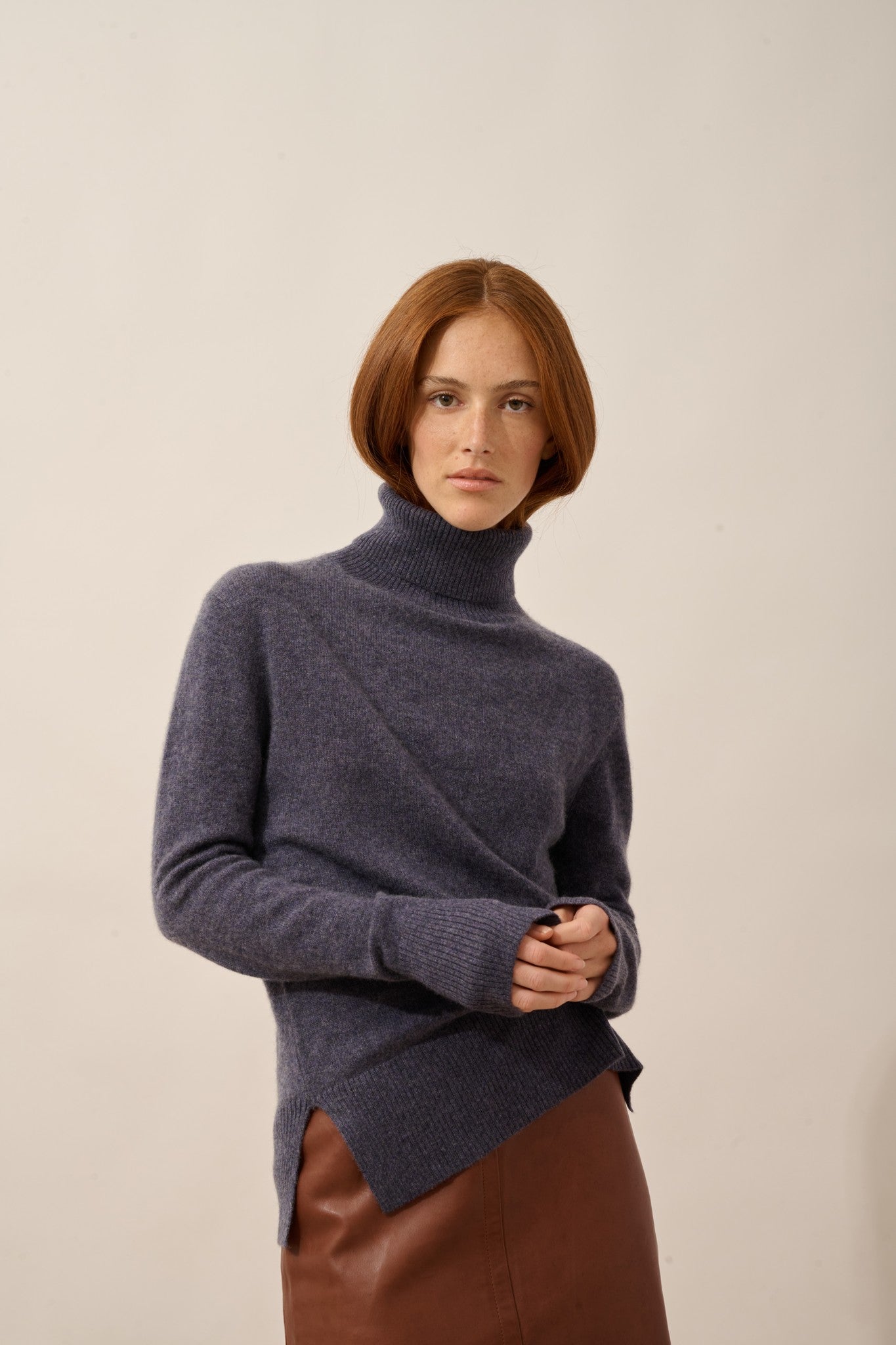 lexie pull col roulé violet gris chiné