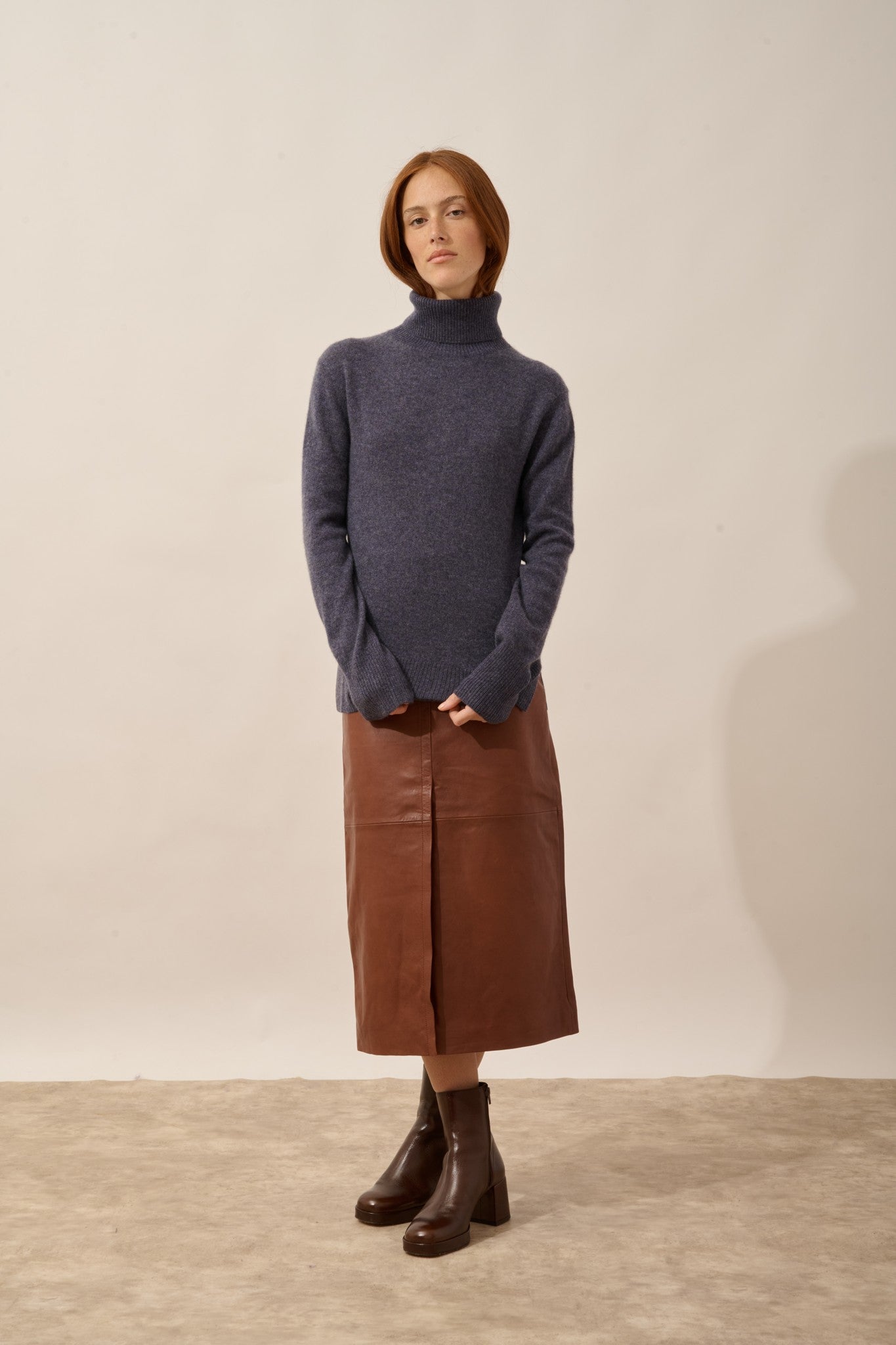 lexie pull col roulé violet gris chiné