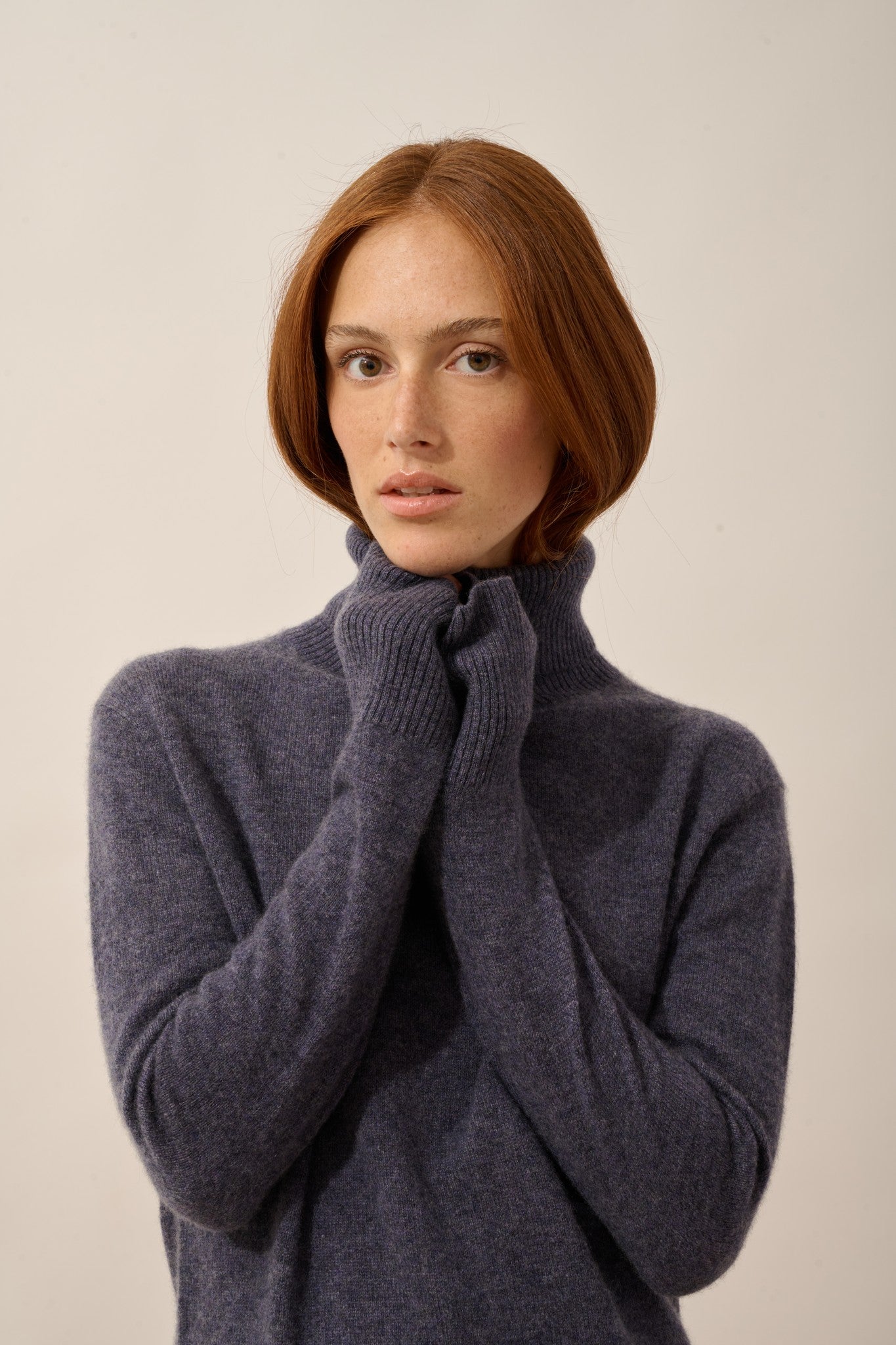 lexie pull col roulé violet gris chiné