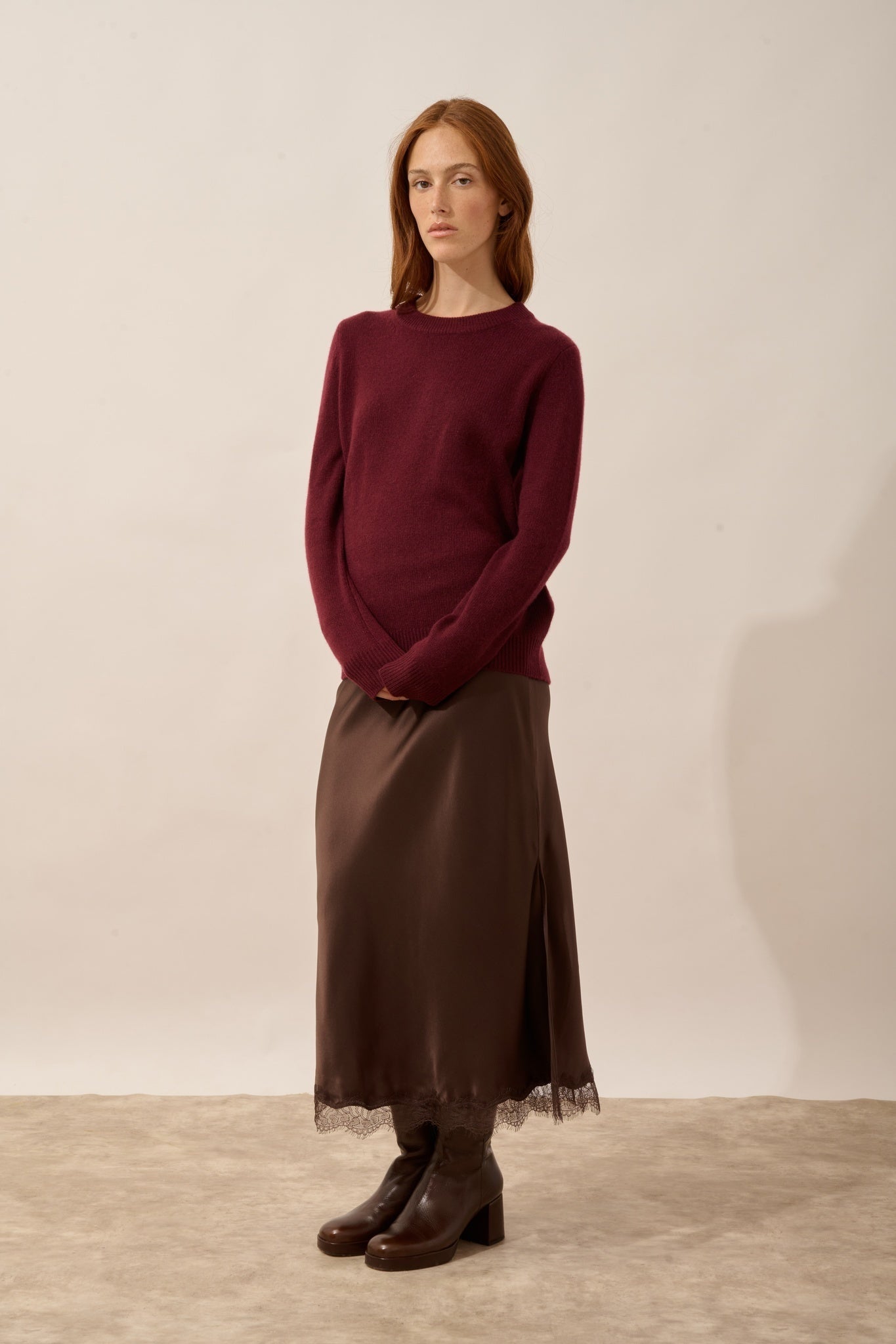 LEXINI pull col rond 4 fils mûre