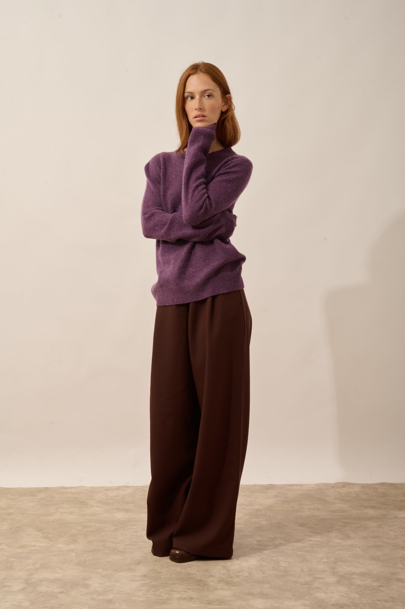 LEXINI pull col rond 4 fils violet chiné