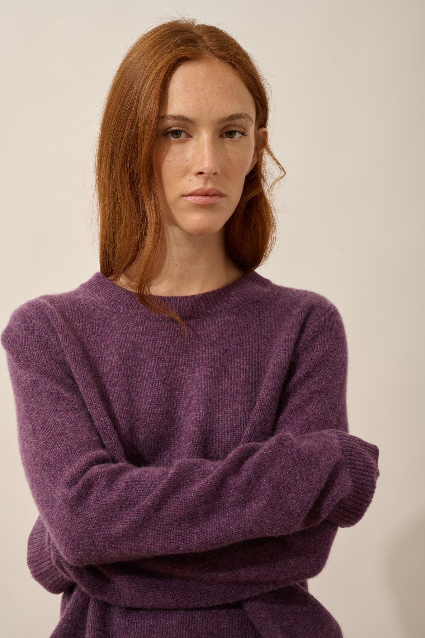 LEXINI pull col rond 4 fils violet chiné