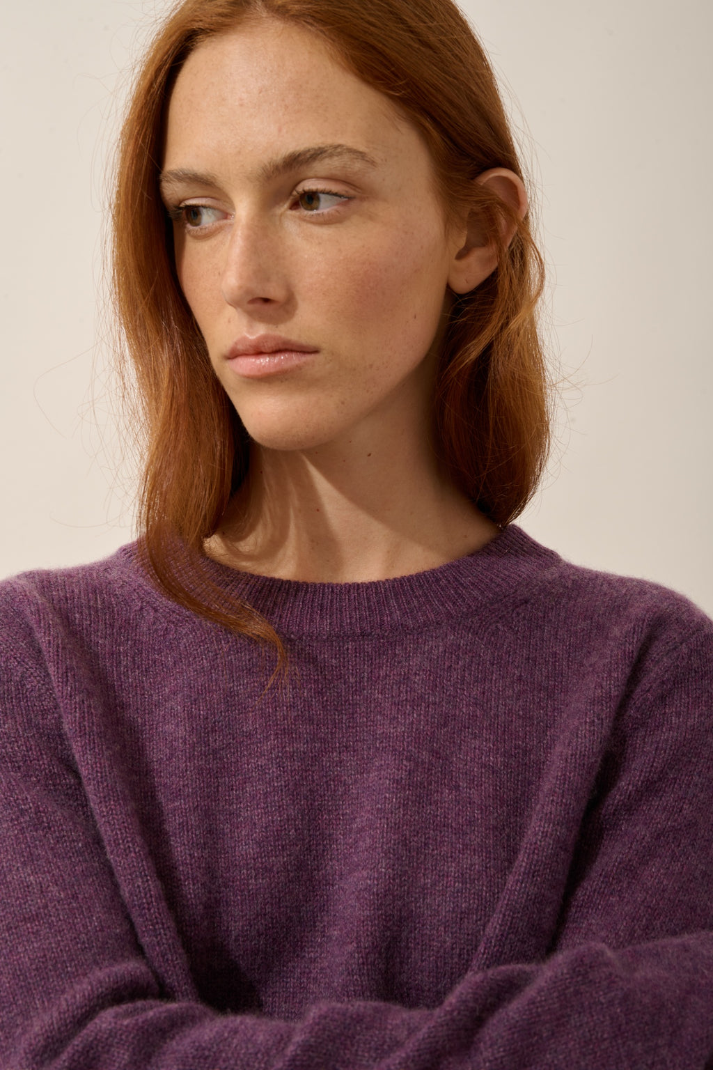 LEXINI pull col rond 4 fils violet chiné