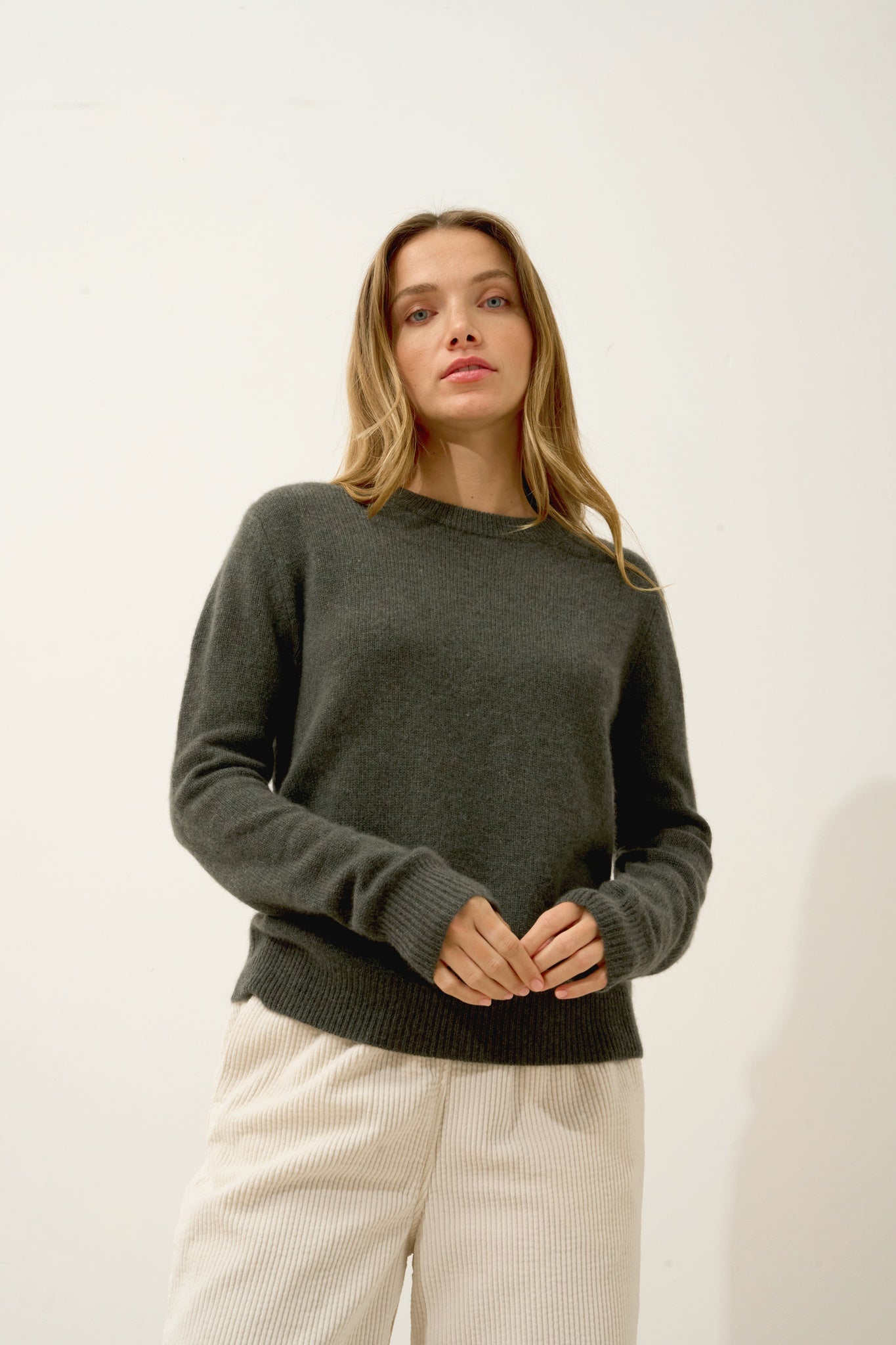 LEXINI pull col rond kaki chiné