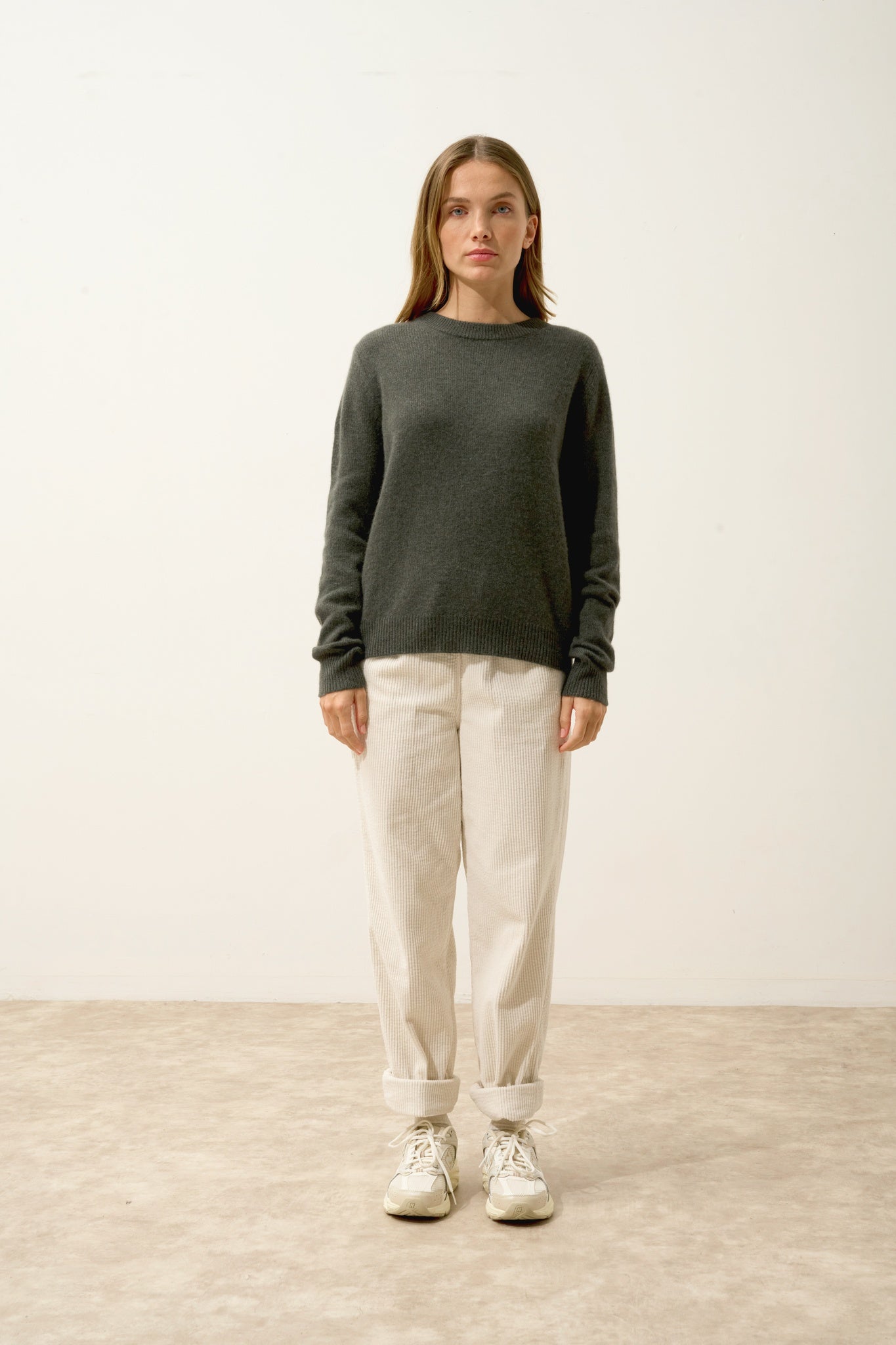 LEXINI pull col rond kaki chiné