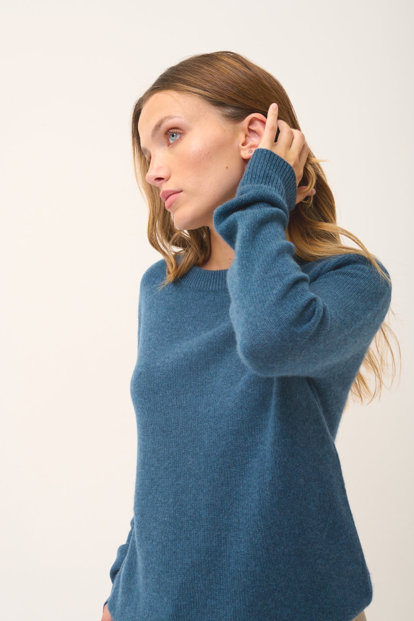 LEXINI pull col rond vert canard chiné