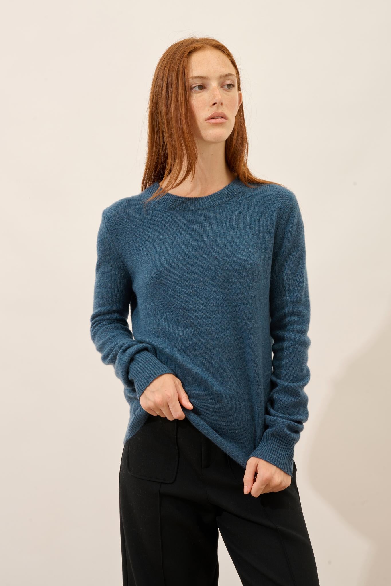 LEXINI pull col rond vert canard chiné