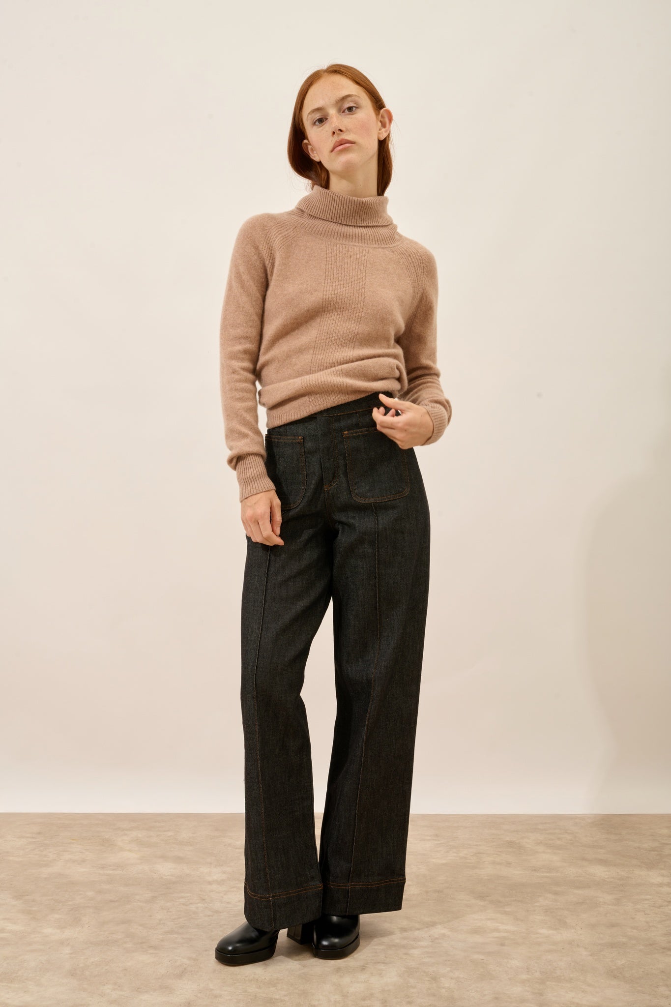 LILLY pull col roulé camel chiné