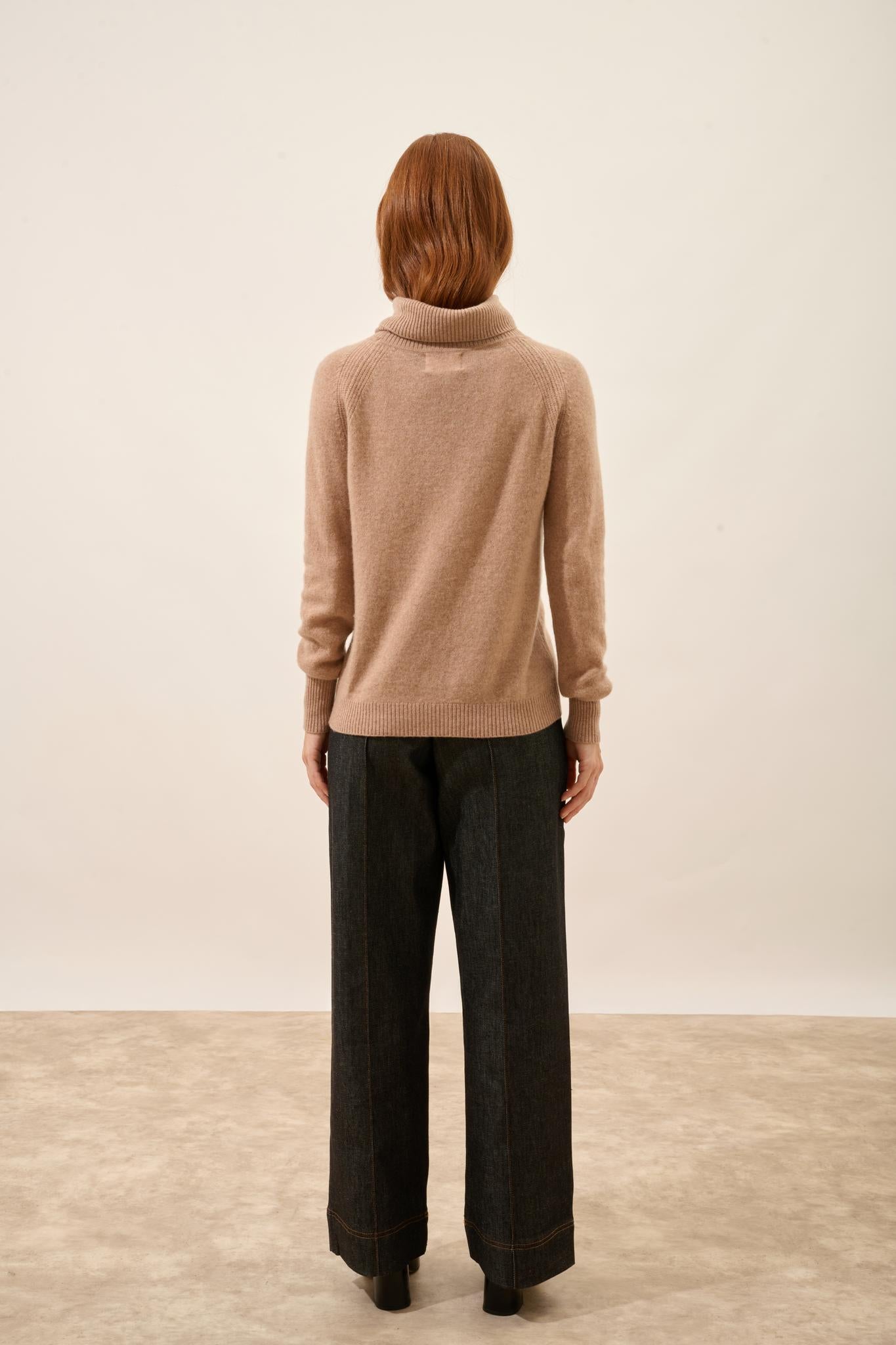 LILLY pull col roulé camel chiné