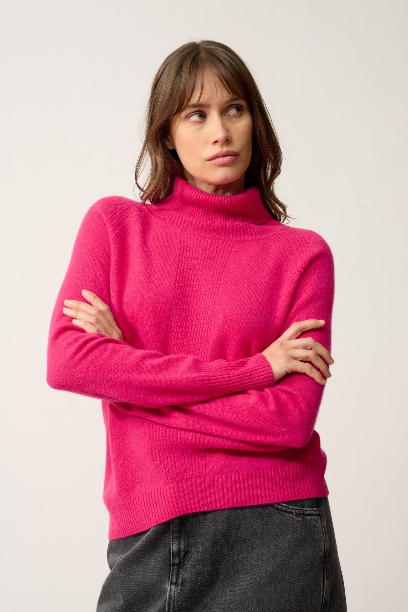 LILLY pull col roulé fuchsia