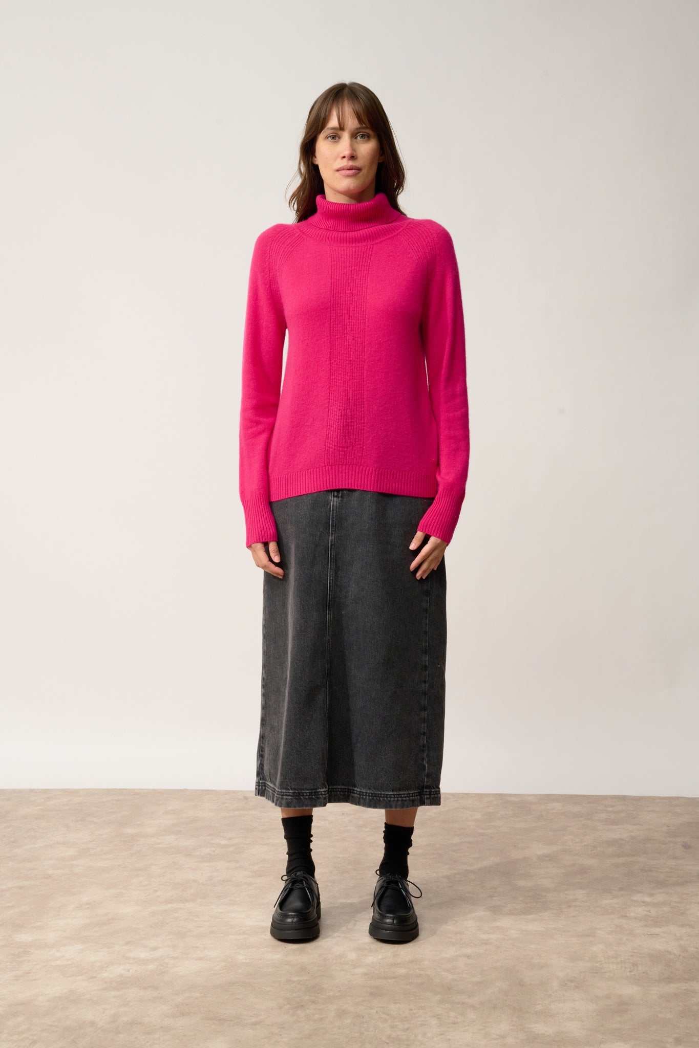 LILLY pull col roulé fuchsia
